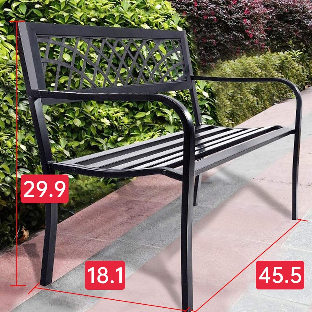 FDW Outdoor Garden Bench with Plastic Backrest - Durable Metal Patio Bench for Park, Yard, Porch, Entryway & Clearance Areas - Perfect for Relaxing in Gardens, Parks or Outdoor Spaces