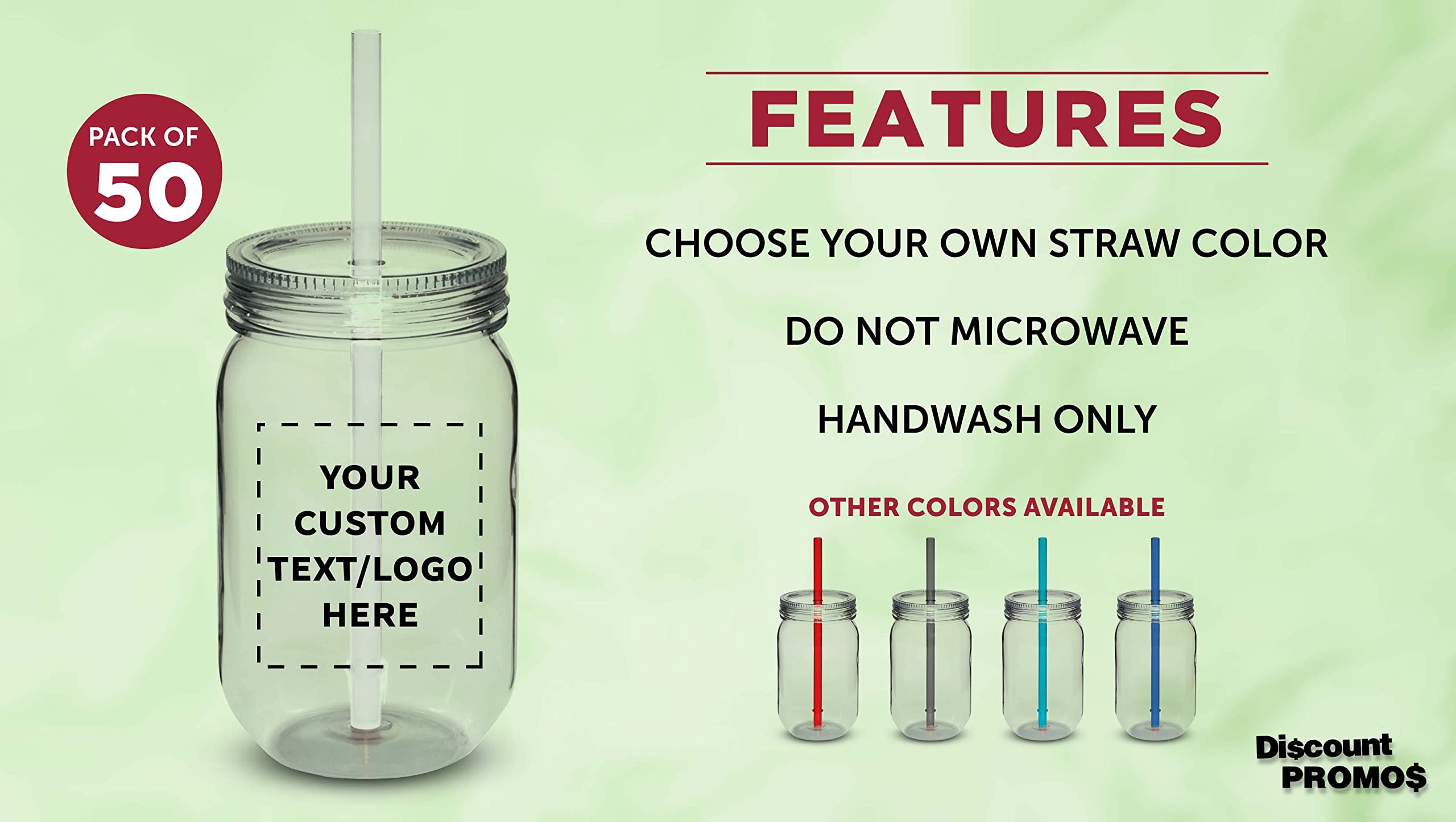 50-Pack 24oz Clear Custom Plastic Mason Jars with Straws - Bulk Personalized Jars for Overnight Oats, Candies, Fruits, Pickles & Beverages - Perfect for Meal Prep, Party Favors & DIY Storage