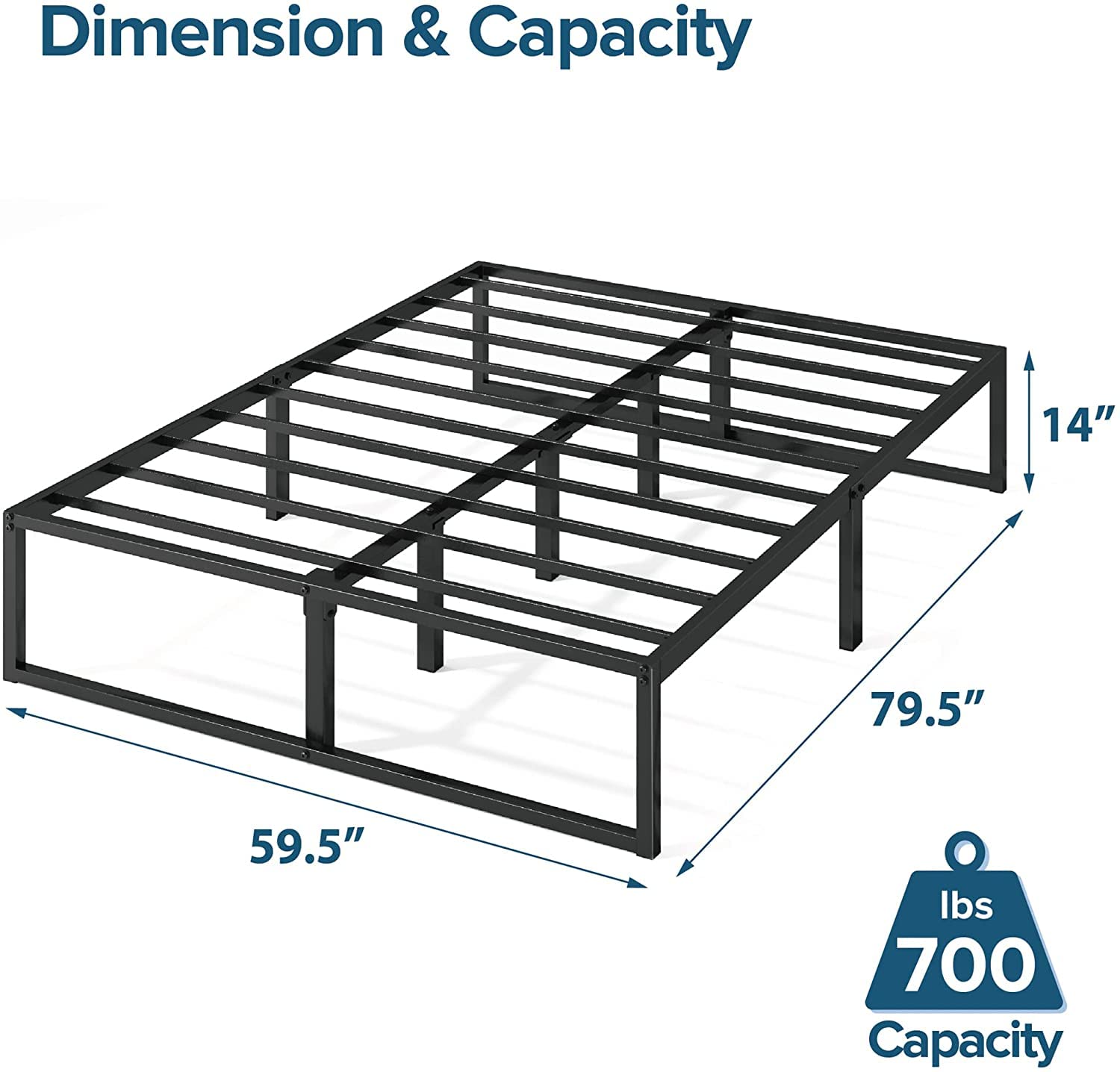 Zinus Queen Bed Frame 14 Inch – Heavy Duty Steel Platform Bed with Underbed Storage, No Box Spring Needed, Easy Assembly – Perfect for Small Spaces, Guest Rooms & Apartments