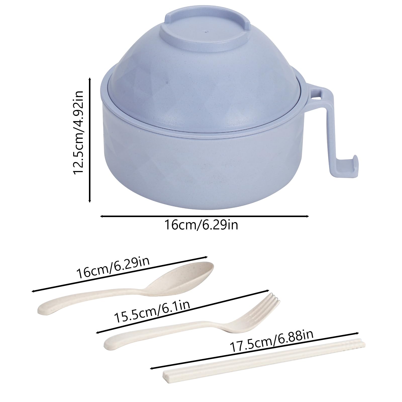 Microwave Safe Ramen Noodle Bowl with Lid & Chopsticks - Portable Instant Noodle Cooker for Dorm, Home & Office - BPA-Free Blue Soup Bowl for Quick Meals, Camping & Travel