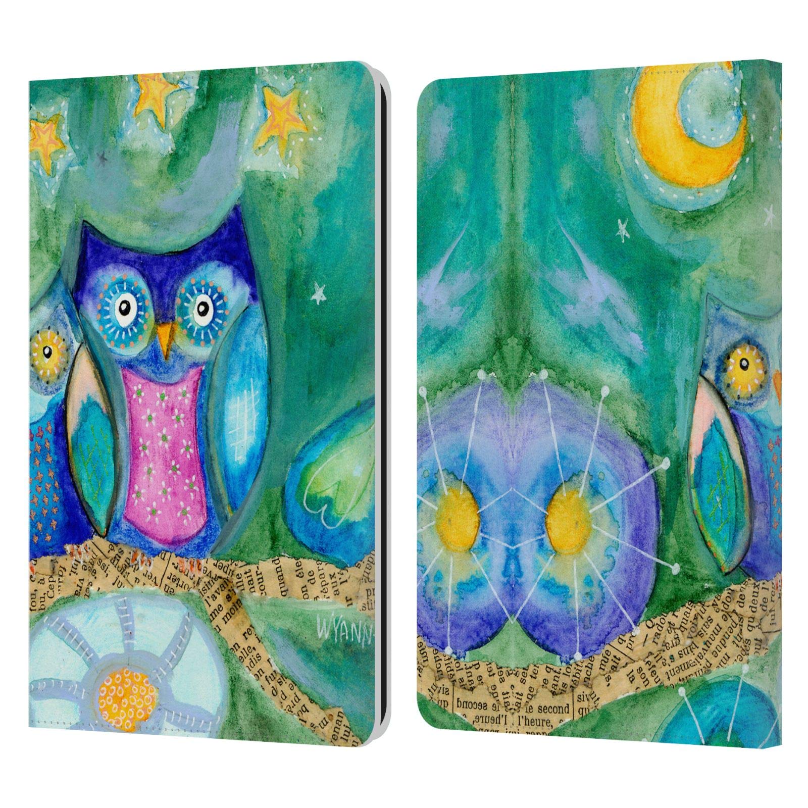 Official Wyanne Wishing The Night Away Owl Leather Book Wallet Case for Kindle Paperwhite 1/2/3 - Stylish Protective Cover for Reading & Travel