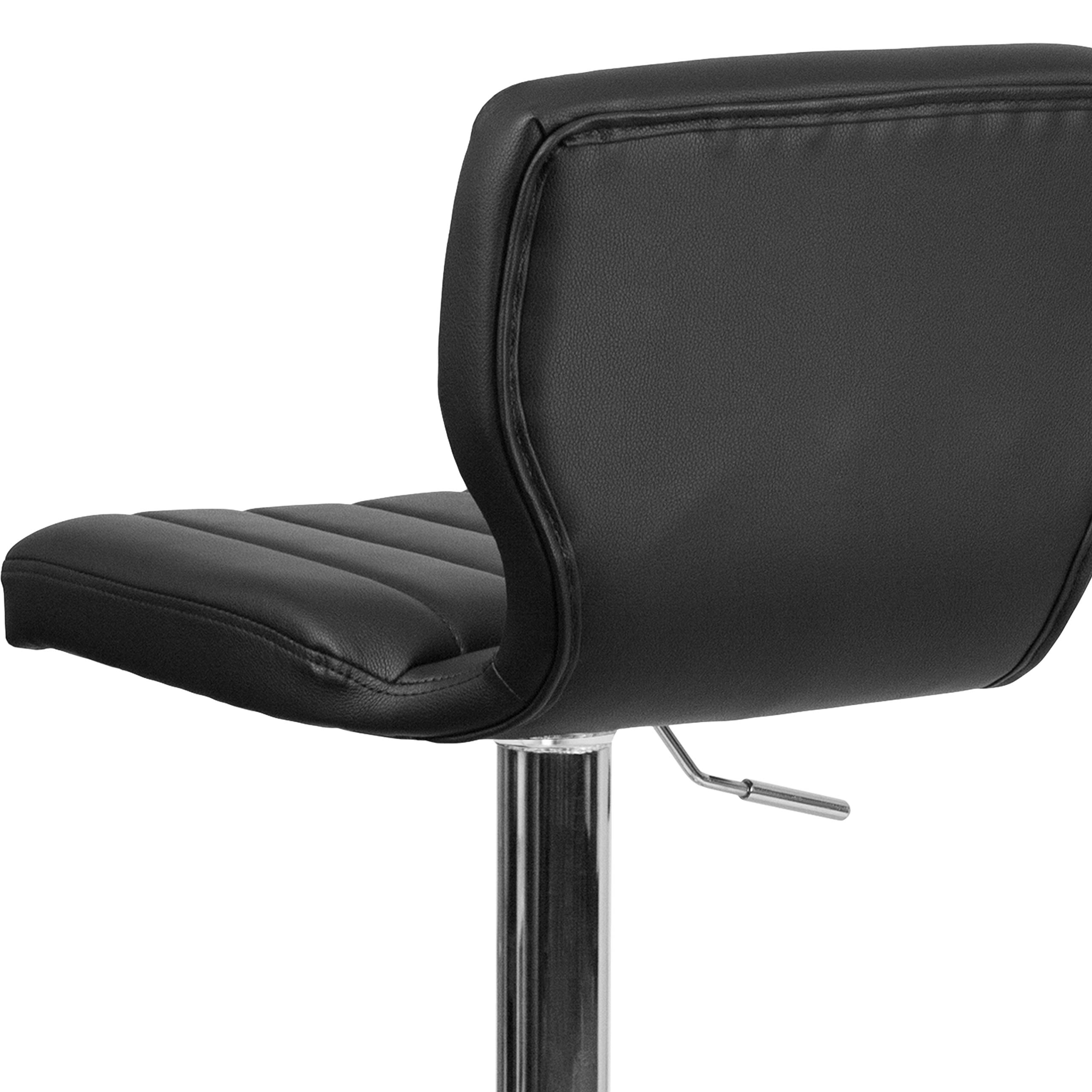 EMMA + OLIVER Black Vinyl Adjustable Height Bar Stool with Vertical Stitch Back - Modern Kitchen Island & Breakfast Nook Seating for Home & Restaurant Use