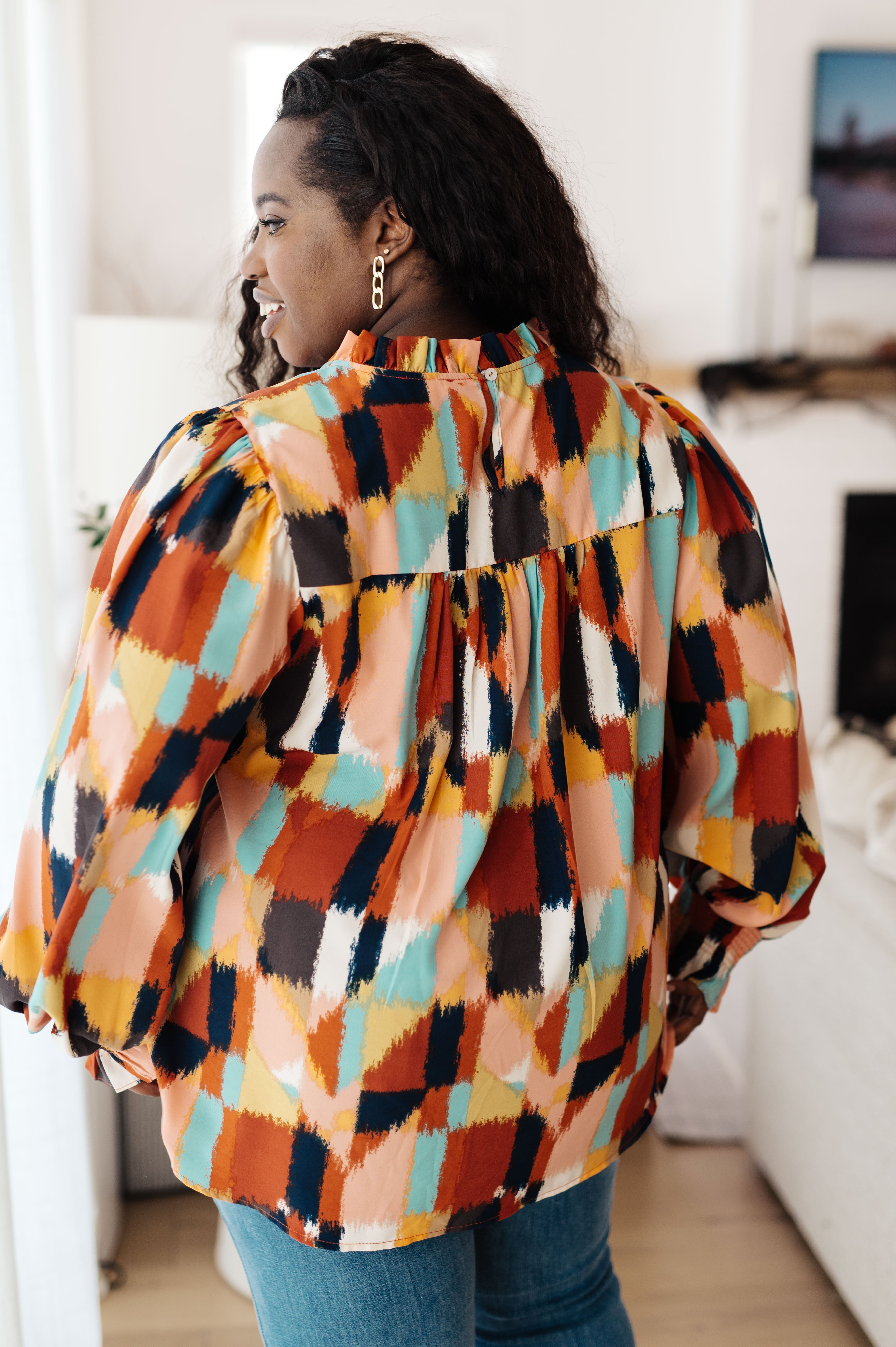 Stylish Call It What It Is Mod Print Blouse - Trendy 60s Inspired Top for Women | Perfect for Casual Outings, Office Wear & Retro-Themed Parties