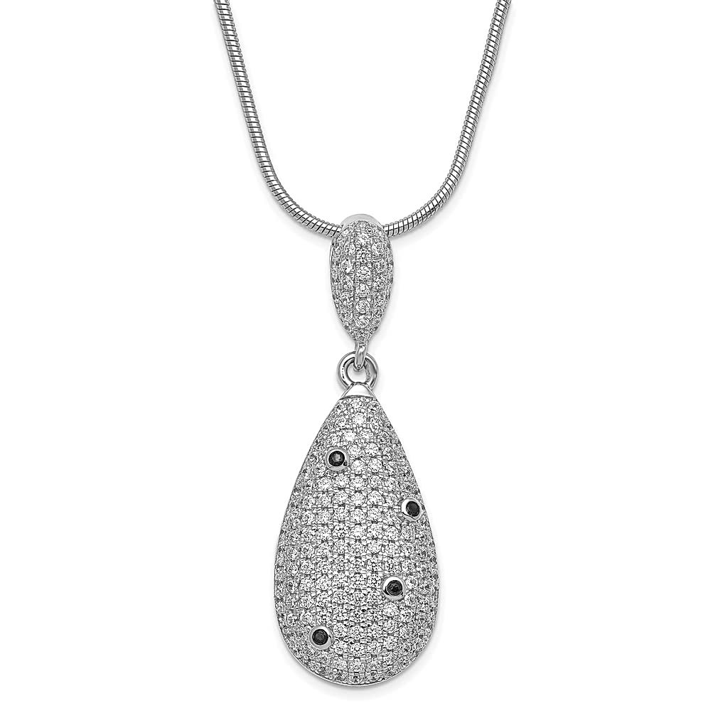 925 Sterling Silver Black Cubic Zirconia Teardrop Pendant Necklace - 2 Inch Elegant Fine Jewelry for Women | Perfect Gift for Her, Birthday, Anniversary & Special Occasions