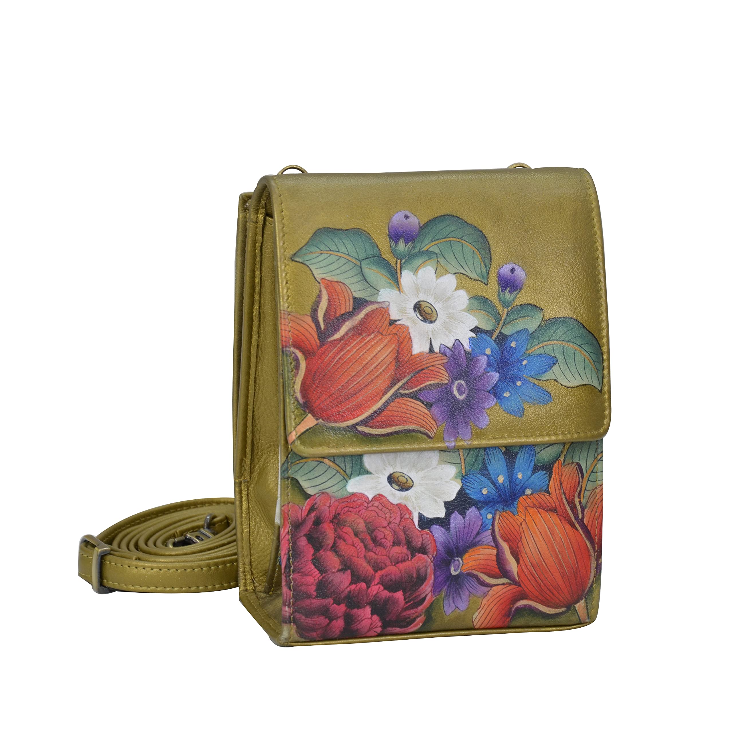 Anuschka Hand Painted Genuine Leather Women's Crossbody Bag with Triple Compartments, Flap Open Entry & Card Slots - Perfect for Travel, Shopping & Everyday Use