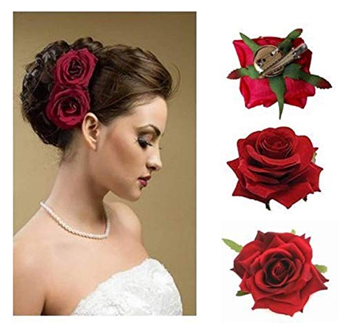 Natural Looking Red Rose Hair Clips - Pack of 2 | Elegant Floral Hair Accessories for Weddings, Parties & Everyday Wear