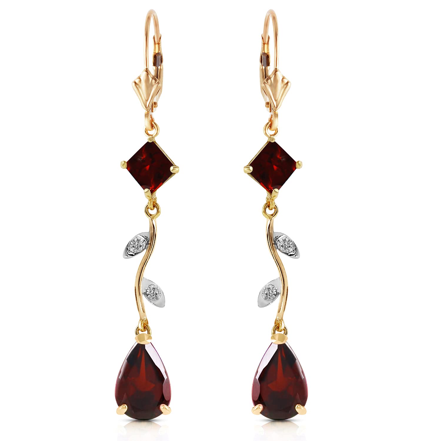 14K Yellow Gold Chandelier Earrings with Diamonds & Garnets - Elegant Dangle Earrings for Women, Perfect for Weddings, Parties & Special Occasions