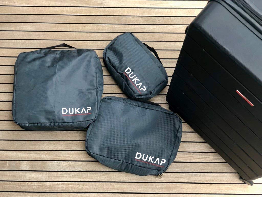 DUKAP 3-Piece Travel Organizer Set with Double Zipper - Lightweight Luggage Toiletry Bag with Webbing Handle & Mesh Top (Grey) - Perfect for Airplane Carry-On, Business Trips & Vacation Packing