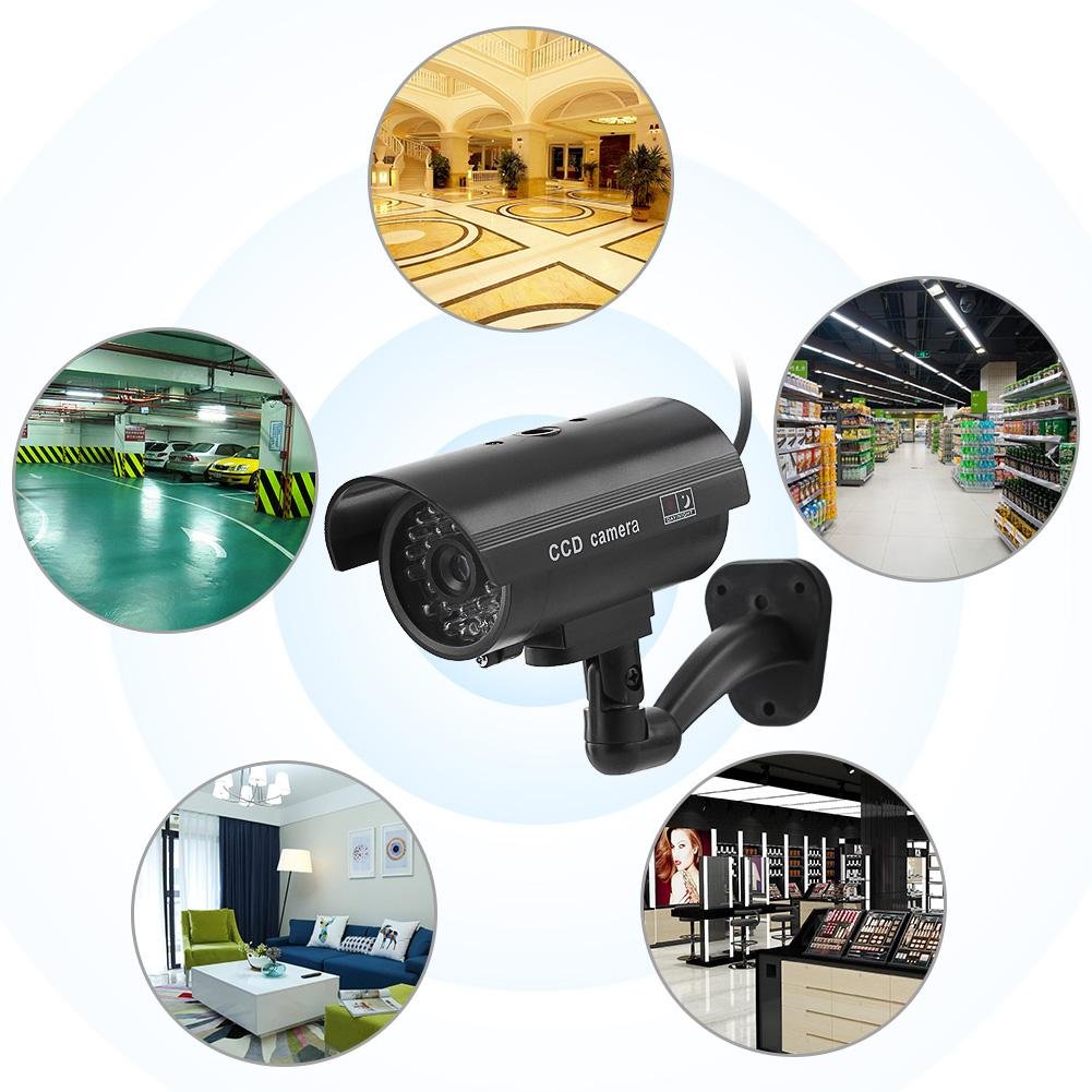 Yunir Fake Security Camera with Flashing LED - Waterproof Wall-Mounted Bullet Dummy Surveillance Camera for Indoor & Outdoor Use - Ideal for Home, Office, and Business Security Deterrence