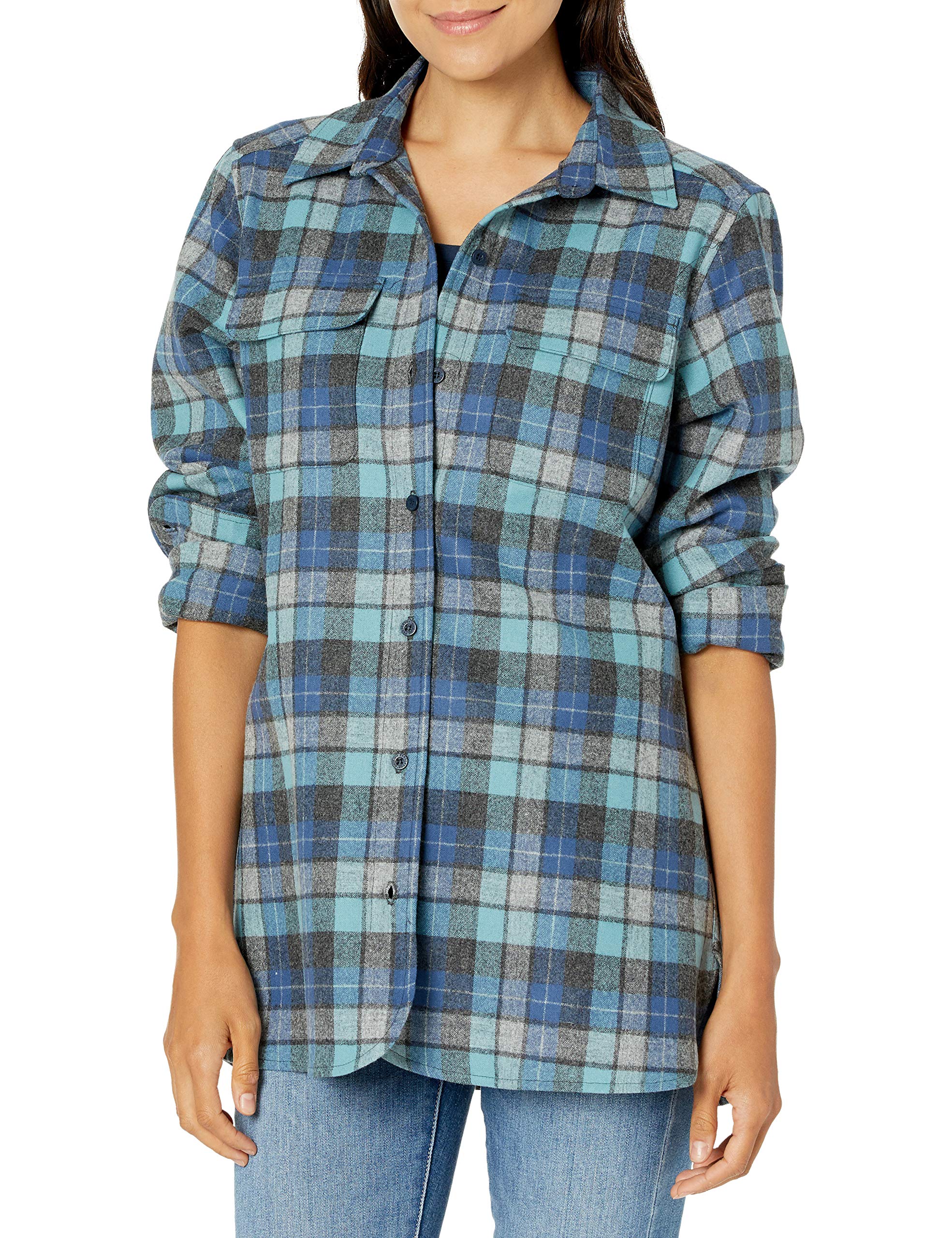 Pendleton Women's Long Sleeve Wool Flannel Shirt - Soft & Warm Plaid Button-Up for Outdoor Adventures, Camping & Fall Fashion