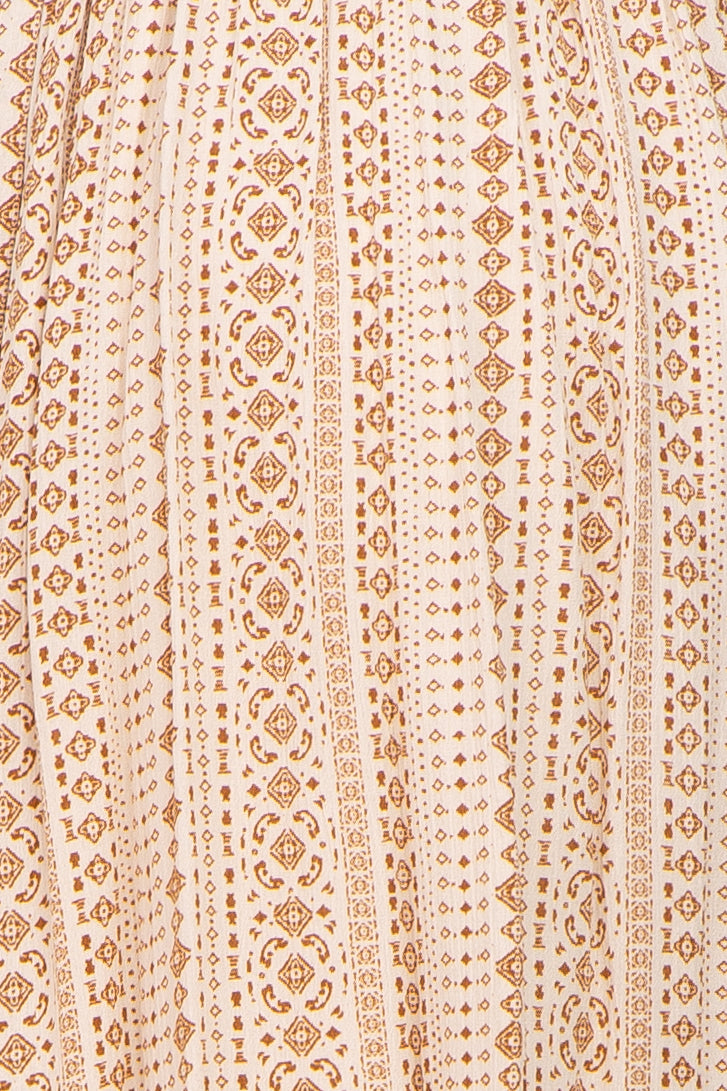 Beige Printed V-Neck Long Sleeve Maternity Dress for Pregnancy - Comfortable Stretchy Flowy Maxi Dress for Baby Shower, Photoshoot & Everyday Wear