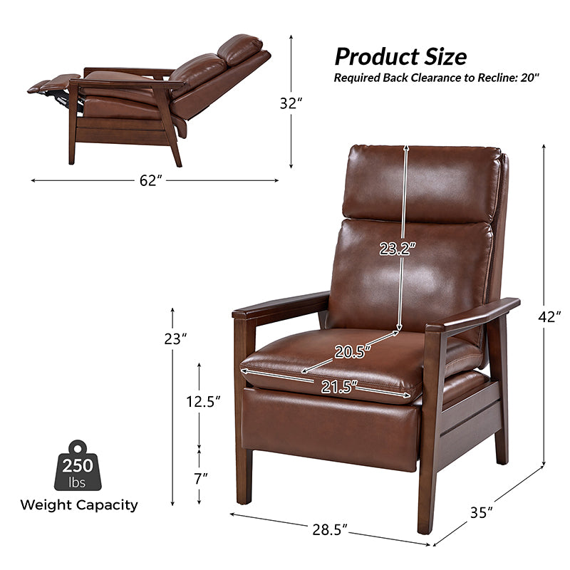 Premium Rainer Faux Leather Recliner Chair with Solid Wood Frame - Timeless Elegance for Living Room, Home Theater & Office Comfort