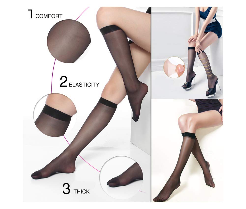 10 Pairs Women's Sheer Knee High Compression Stockings - Soft & Comfortable Pantyhose for Work, Travel & Everyday Wear