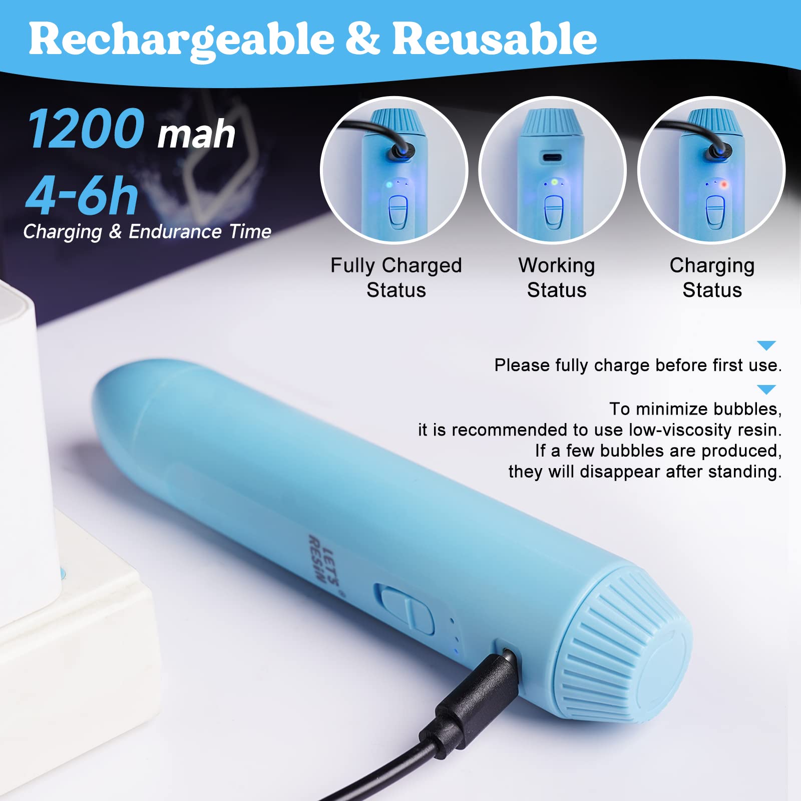 LET'S RESIN Upgraded Electric Resin Mixer - Double Mixing Effect & Speed Control, Handheld Epoxy Mixer for Resin, Liquid Silicone, Molds, Soap Making - Minimizes Bubbles, Rechargeable - Perfect for DIY Crafts, Jewelry Making & Art Projects