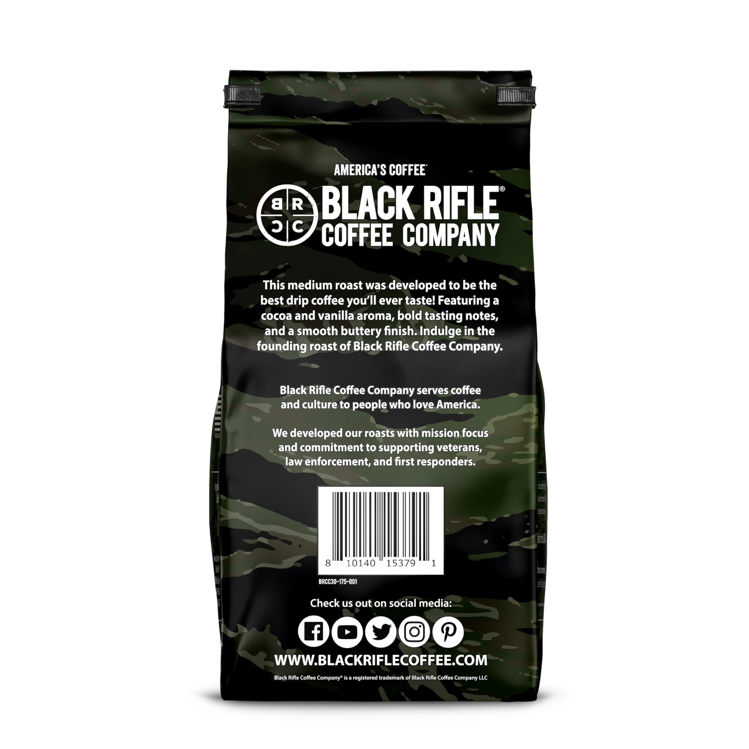 Black Rifle Coffee Company Just Black Medium Roast Ground Coffee - 18oz Bag for Home, Office & Camping | Premium American Coffee for Coffee Lovers & Military Supporters