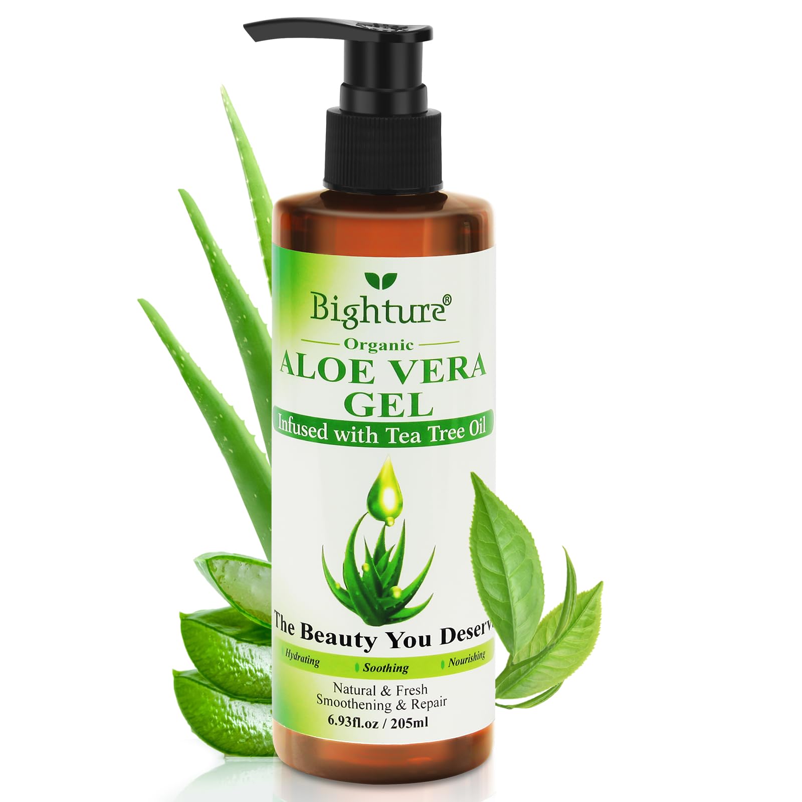 Organic Aloe Vera Gel with Tea Tree Oil for Face & Body Care | Freshly-Cut Aloe Gel for Skin, Scalp & Hair Hydration | Soothing Moisturizer for Sunburn Relief & After-Sun Care | 6.93 oz | Perfect for Sunburn Treatment, Daily Skincare & Hair Conditioning