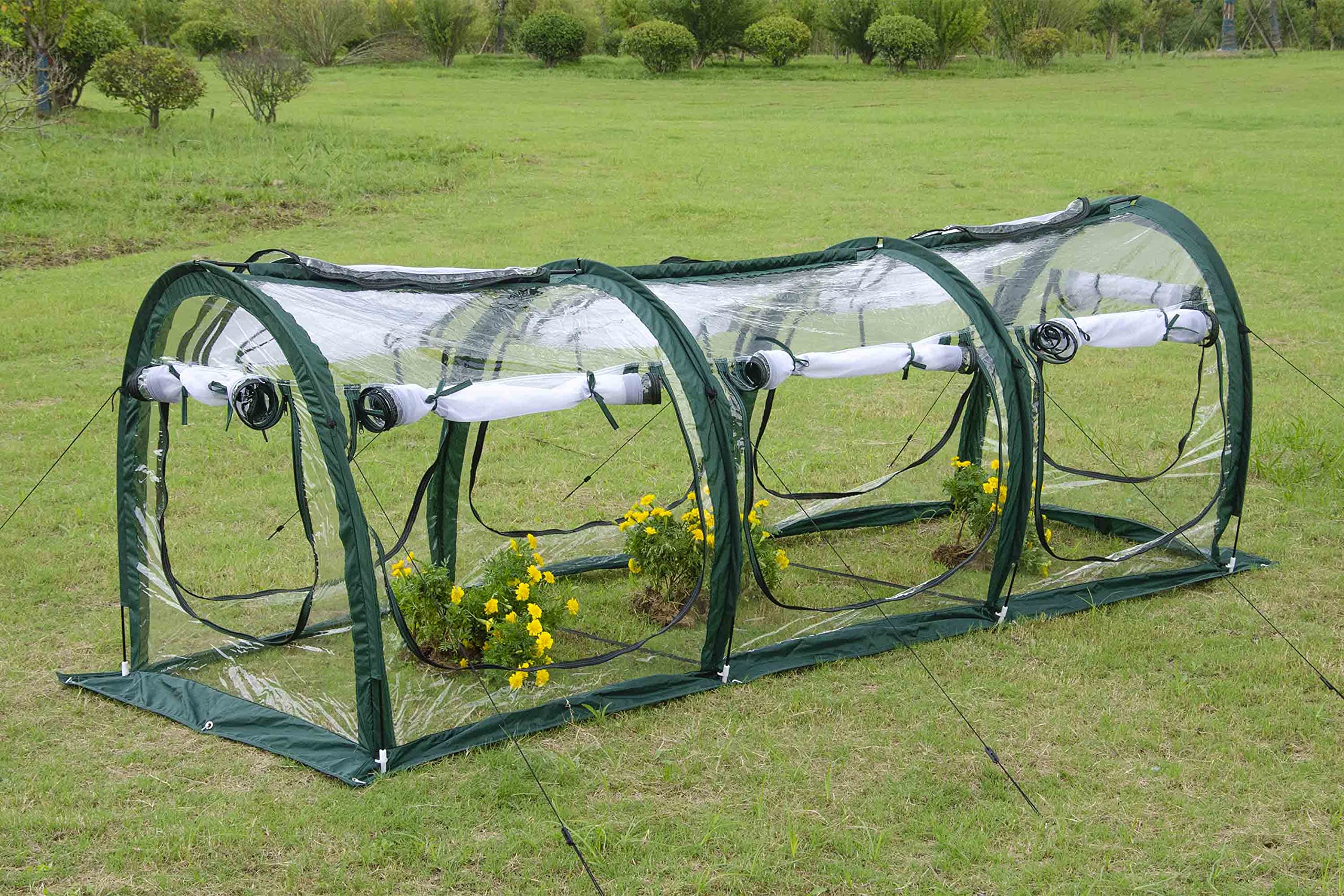 Poray Pop Up Tunnel Greenhouse - Portable Garden Greenhouse with PVC Cover & Mesh Netting - Protects Plants from Cold, Frost, Birds & Insects - Ideal for Outdoor Gardening, Seed Starting & Plant Protection