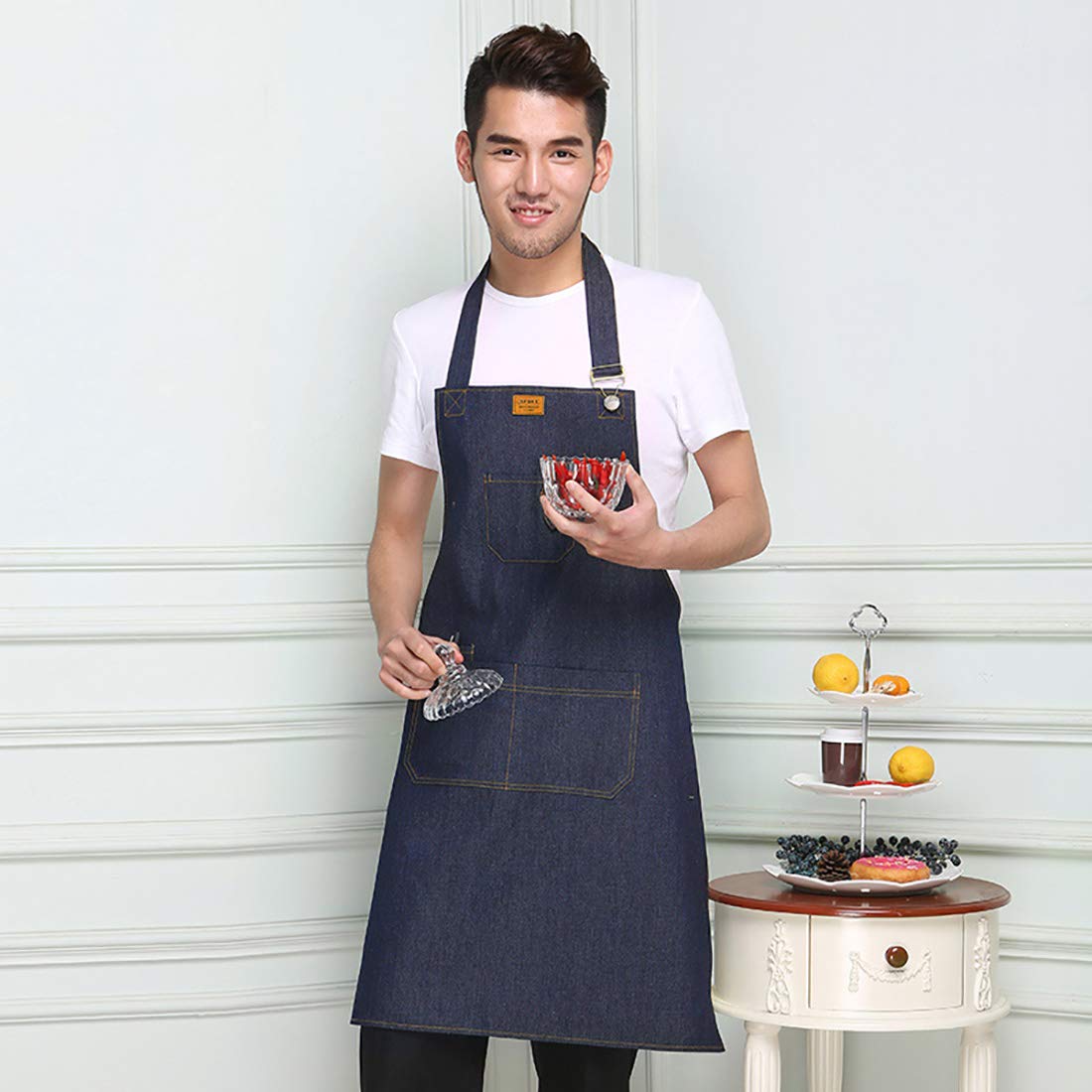 Premium Denim Chef Apron for Cooking & Baking - Adjustable Strap with 2 Pockets - Ideal for BBQ, Grilling & Home Kitchen Use