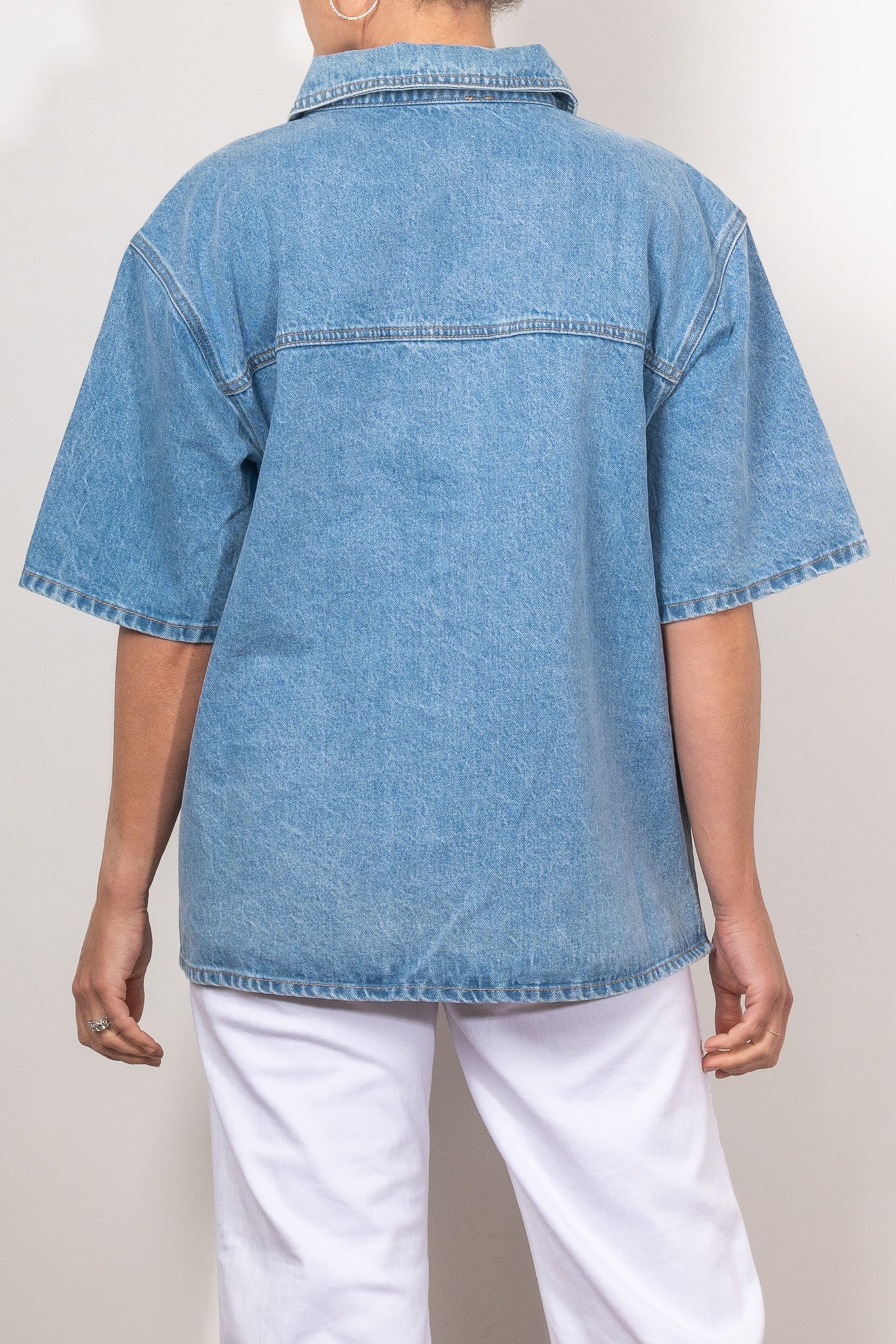 Ena Pelly Reese Oversized Denim Shirt for Women - Stylish Long Sleeve Button Down Shirt - Casual & Streetwear Outfits - Perfect for Layering, Date Night and Everyday Wear