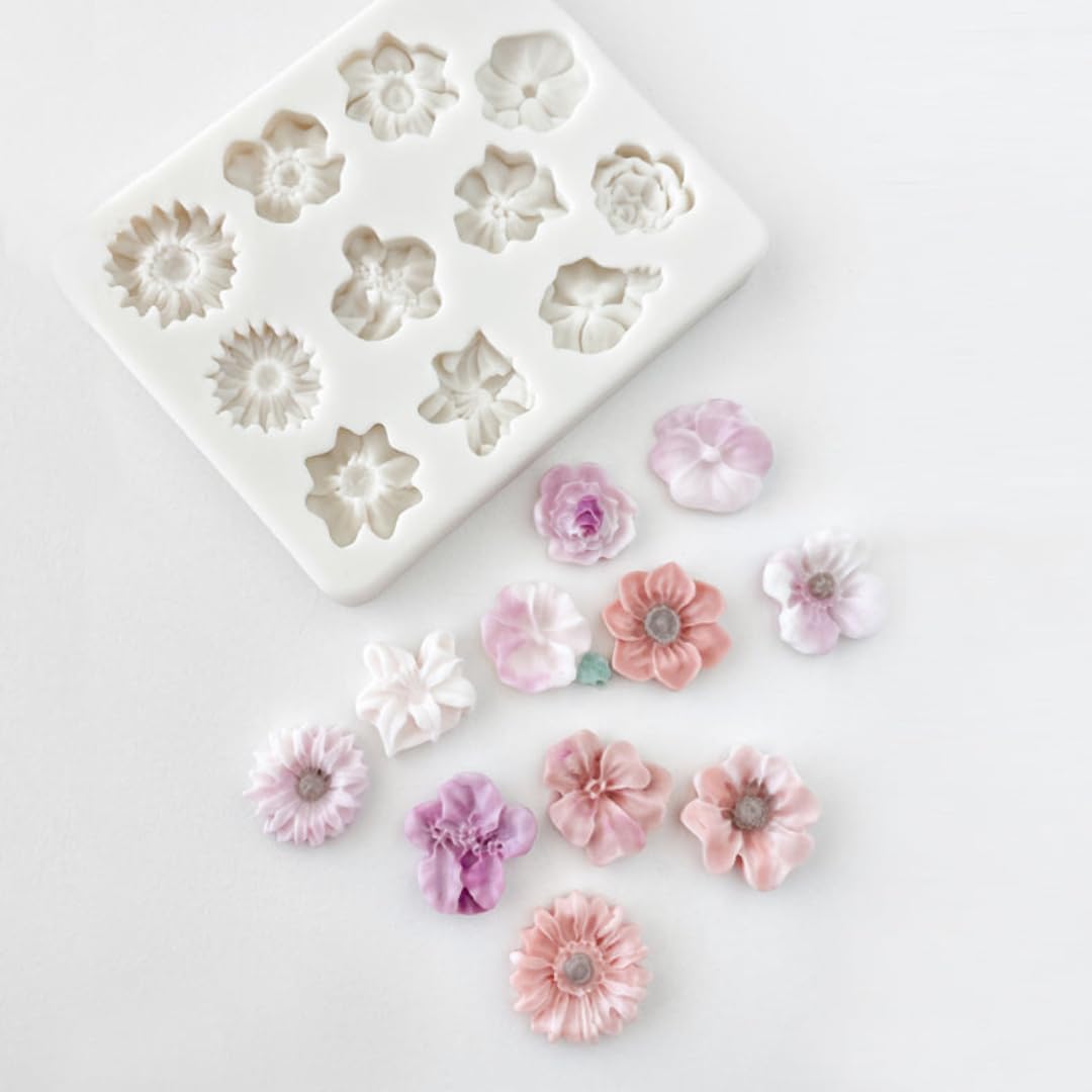 Skytail 11-Cavity Fondant Mold Set - Rose, Sunflower, Peony, Chrysanthemum & Daisy Flower Candy Molds for Cake Decorating, Chocolate, Clay, Resin & Soap Making | Perfect for Wedding Cakes, Cupcakes, DIY Crafts & Confectionery Projects