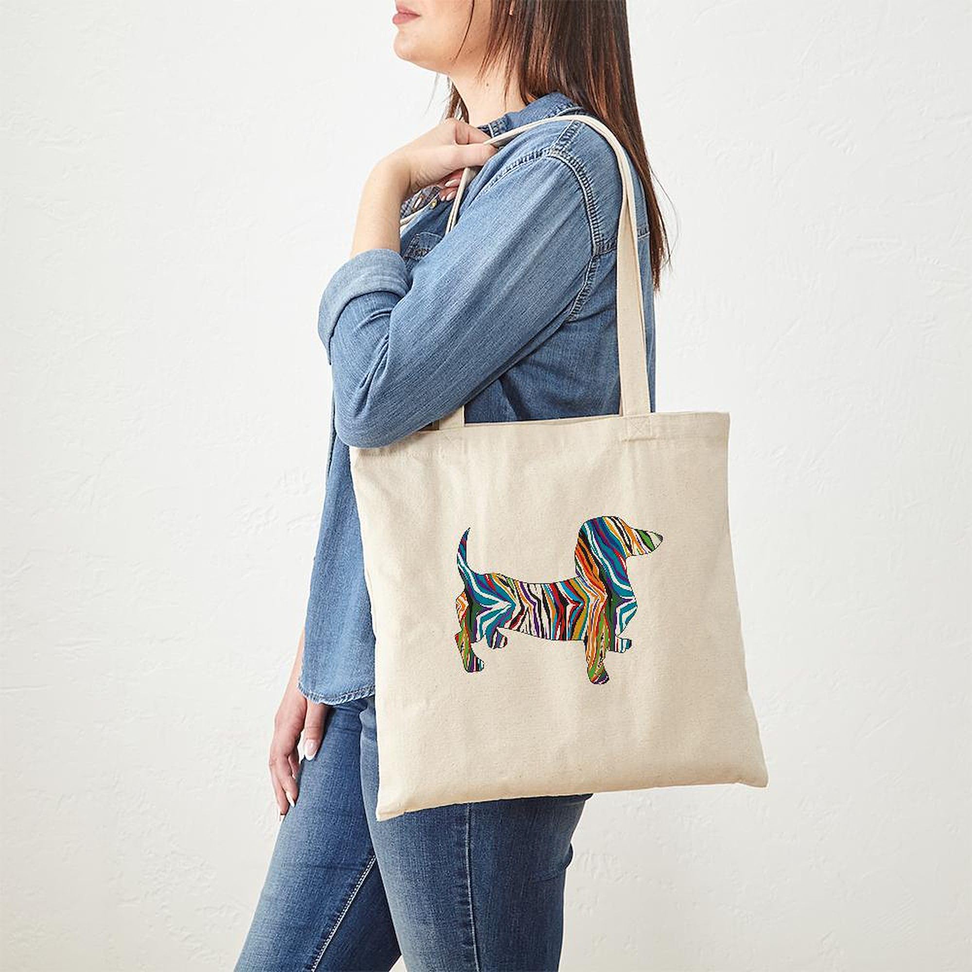 Psychedelic Dachshund Tote Bag - Natural Canvas Reusable Shopping Bag for Groceries, Beach & Daily Use | Cute Dog Lover Gift