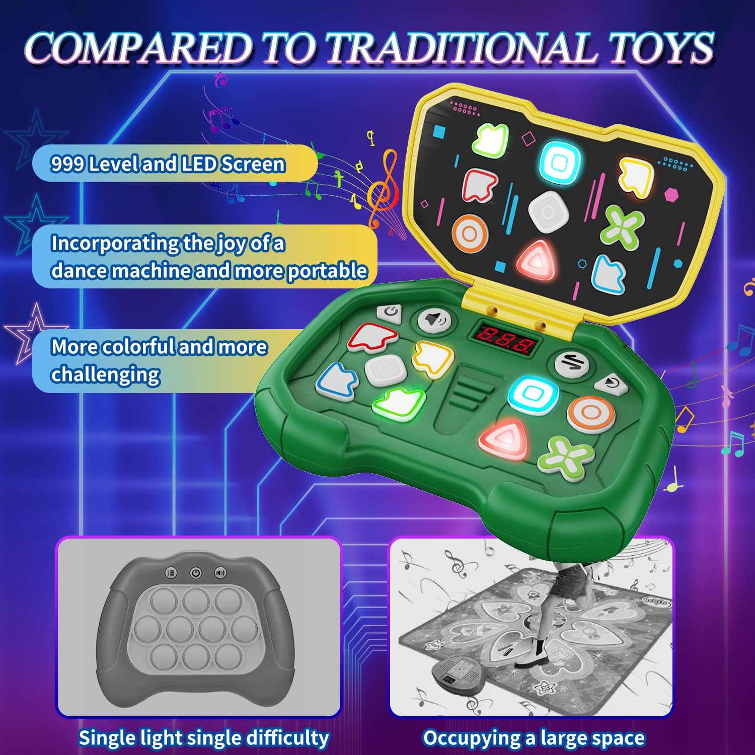 Handheld Dance Game for Kids - 4 Modes, 999 Levels, ADHD Sensory Fidget Toy, Fast Puzzle Game for Ages 6-12 | Birthday Gift for Boys & Girls (Green) | Perfect for Stress Relief, Classroom Breaks & Travel Entertainment