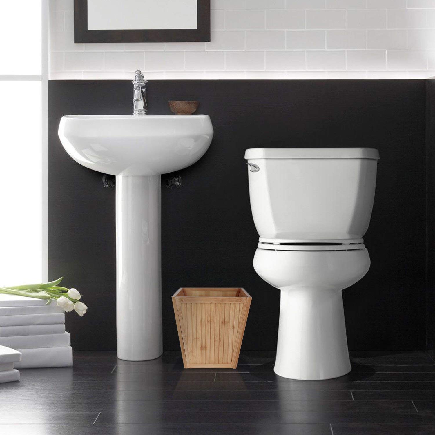 100% Bamboo Wooden Wastebasket Trash Can - Eco-Friendly Bathroom & Office Trash Bin for Home, Kitchen, Bedroom | ToiletTree Products