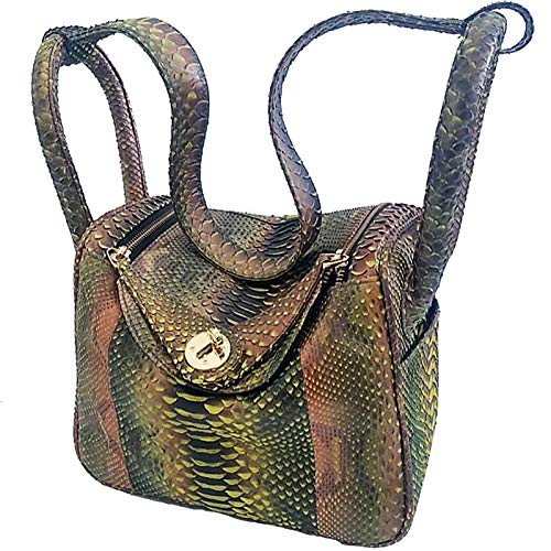 Handmade Python Snakeskin Lindy Bag 30 Organizer Purse with Adjustable Shoulder Strap - Luxury Women's Crossbody Bag for Work, Travel & Evening Events