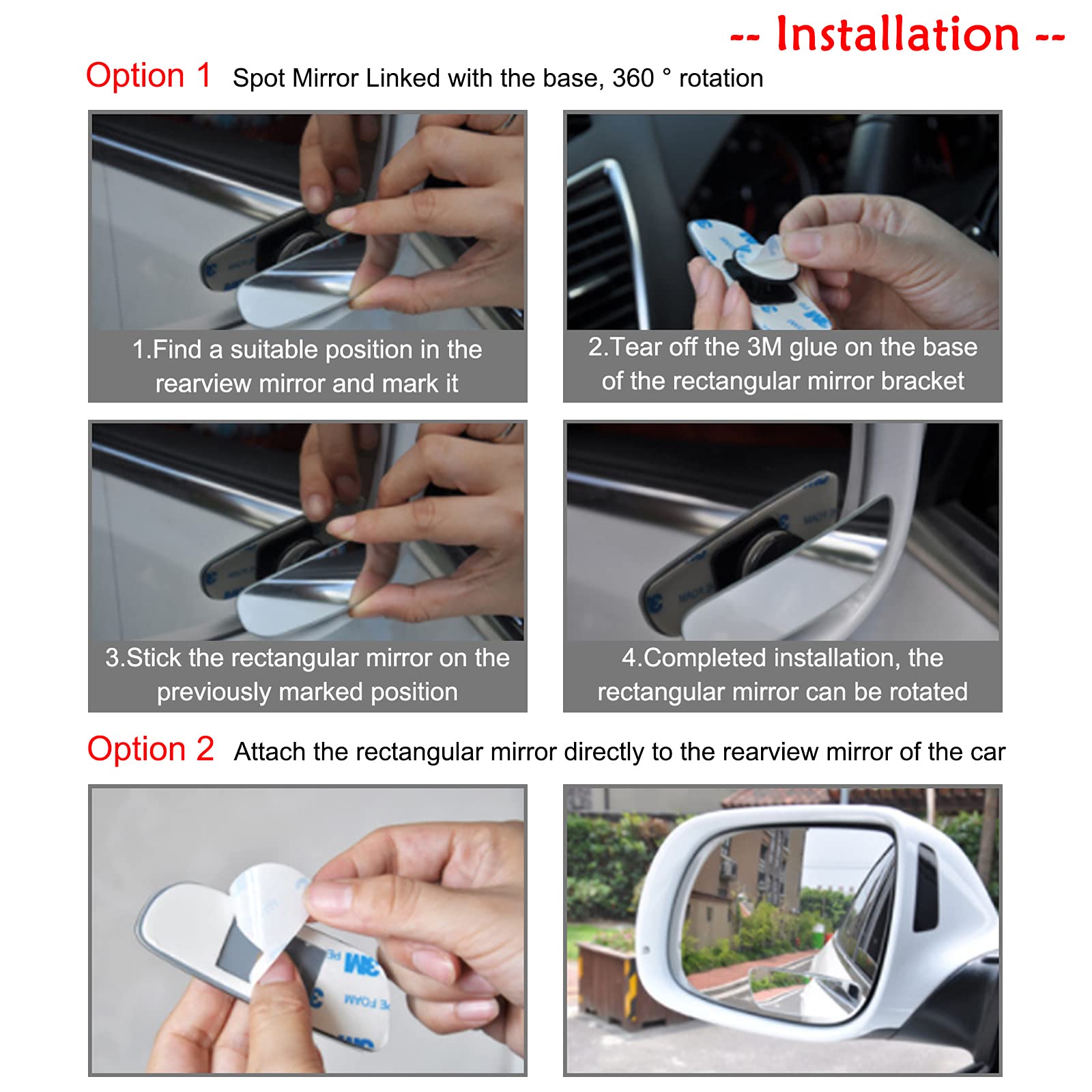 HD Glass Blind Spot Mirror - Convex Sickle Shape for 360° Adjustment, Wide Angle Rear View Mirror (1 Pair) - Perfect for Trucks, SUVs & Cars to Eliminate Blind Spots