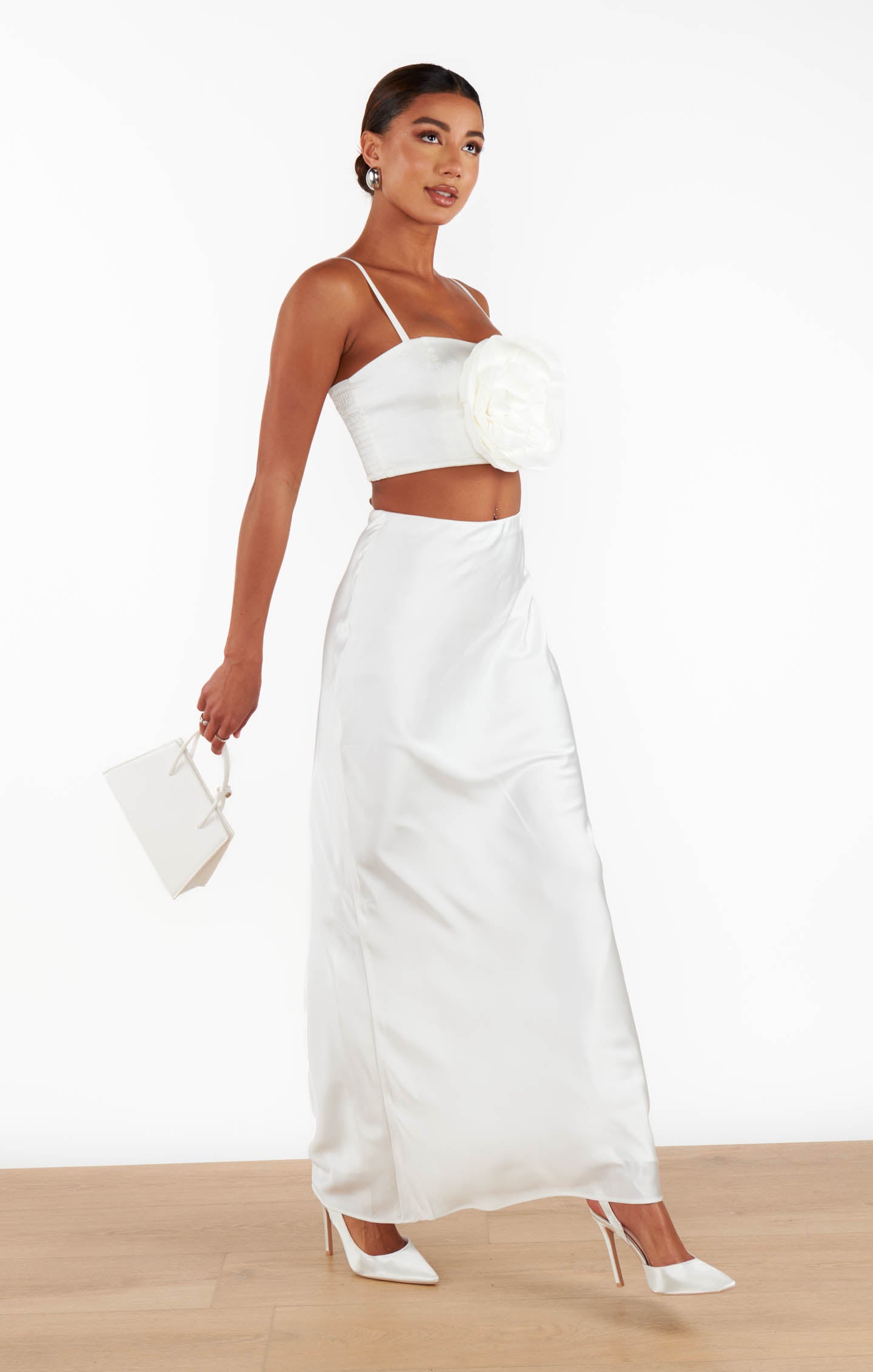 Maxi Slip Skirt - Ivory Luxe Satin Midi Dress for Women | Elegant Formal & Wedding Guest Outfit | Perfect for Evening Parties, Date Nights & Special Occasions