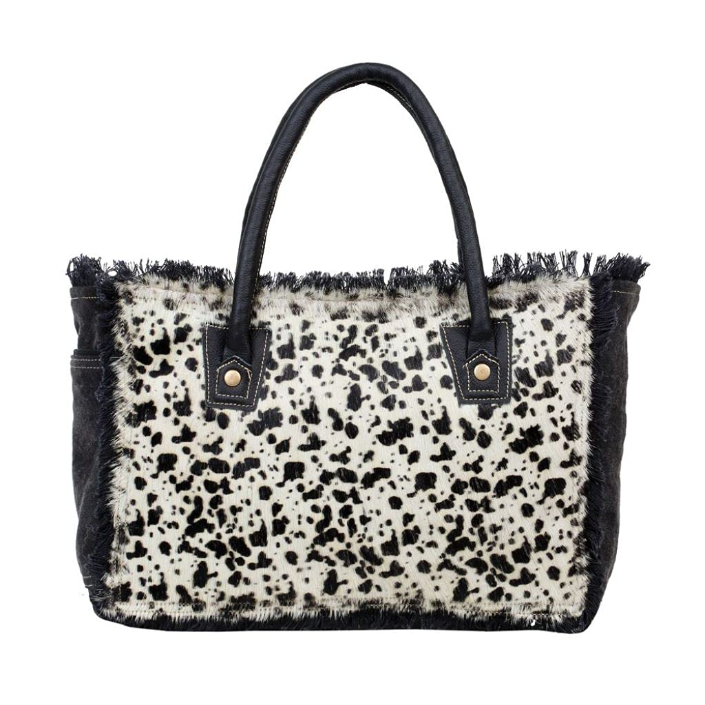 Myra Silver Surfer Cowhide Bag - Upcycled Leather & Canvas for Travel & Work