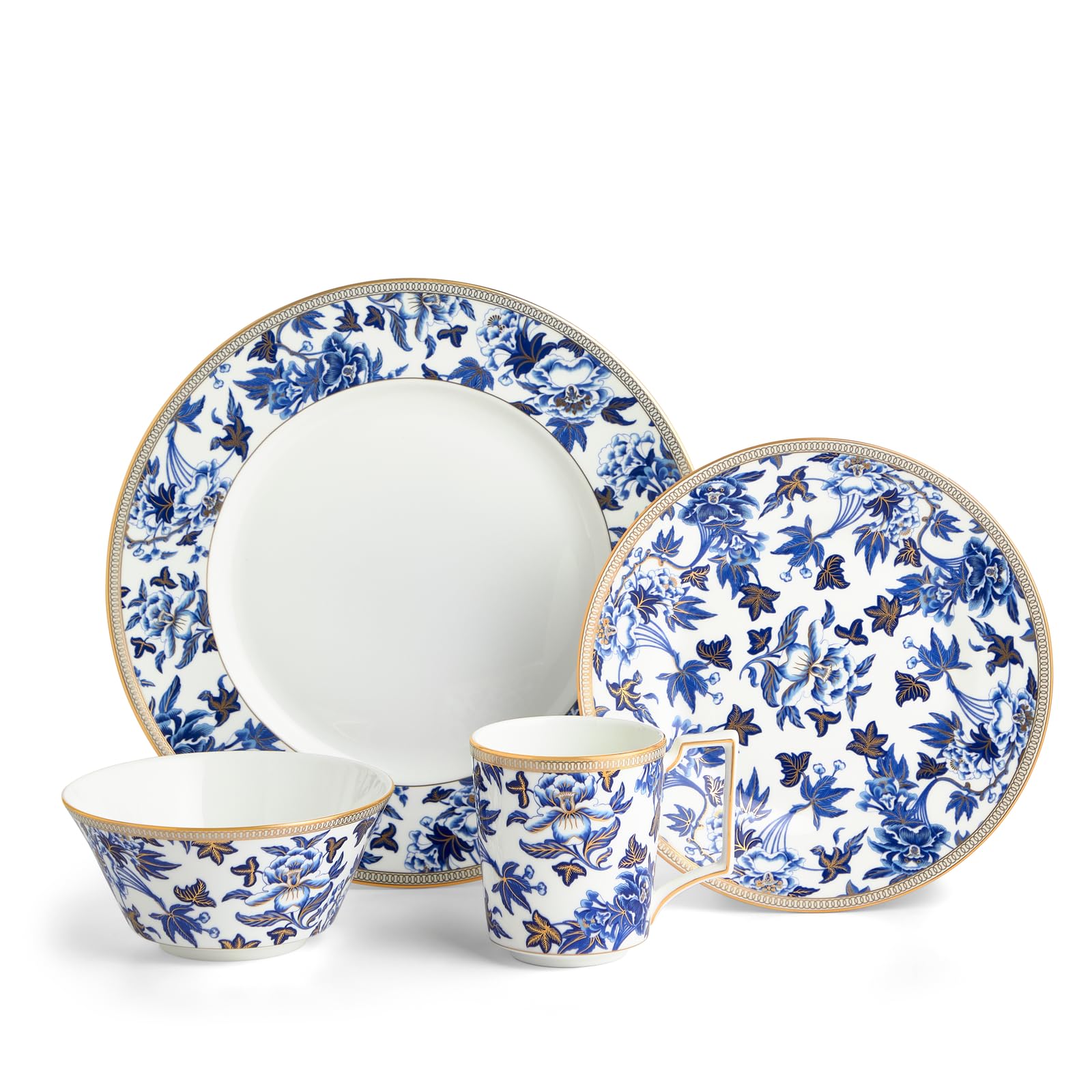 Wedgwood Hibiscus 4-Piece Dinner Plate Set - Elegant Blue Floral Porcelain Tableware for Formal Dining & Special Occasions