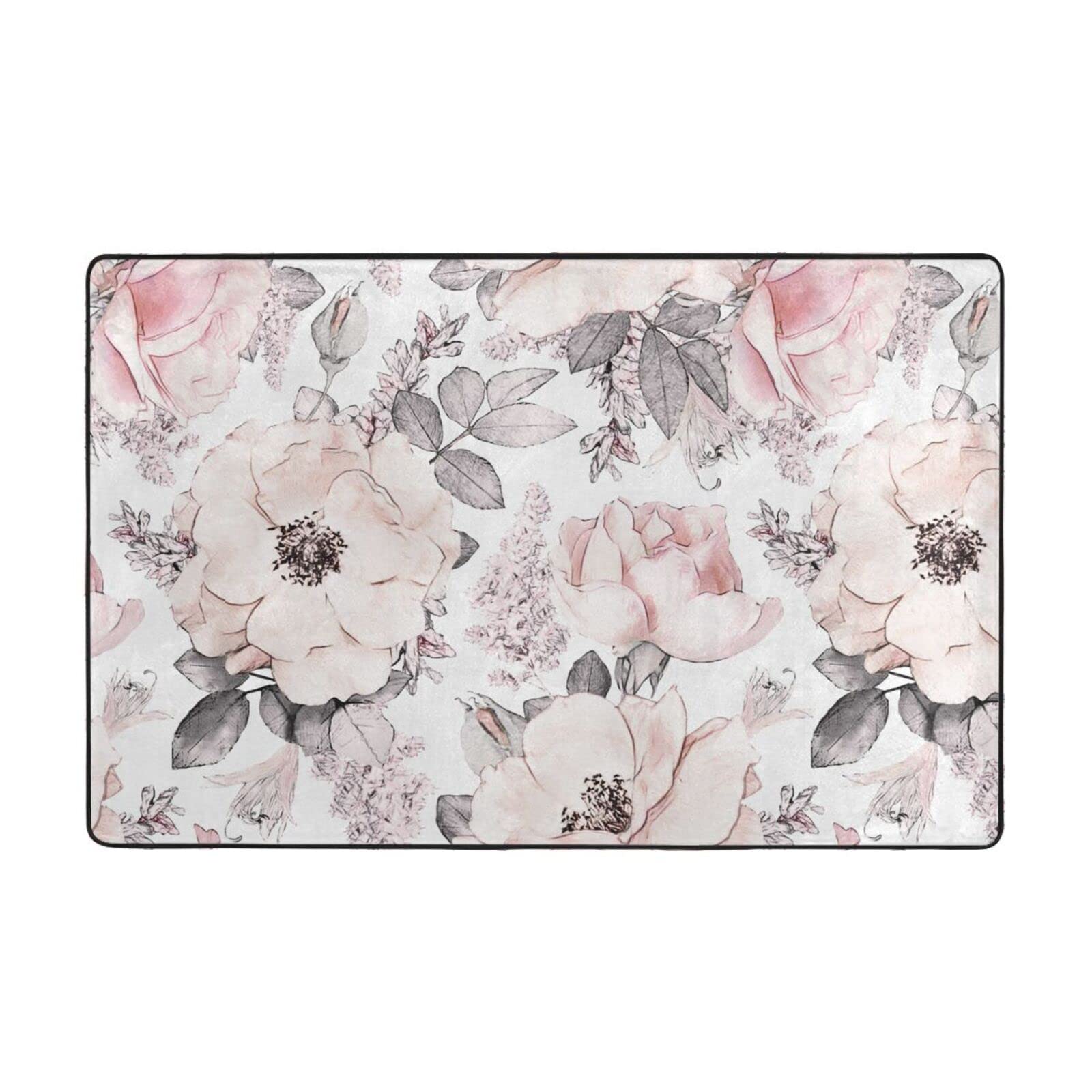 Pink Floral Pattern Super Soft Area Rug - Non-Shedding Extra Large 60x39 Inch Living Room & Bedroom Carpet - Perfect for Cozy Home Decor & Modern Interior Design