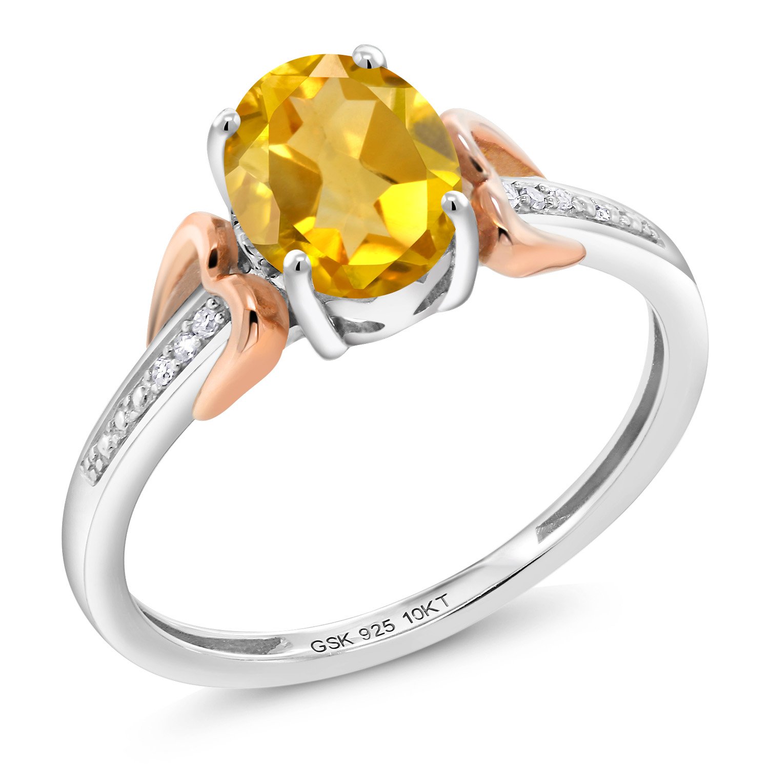 1.30 Ct Oval Yellow Citrine Engagement Ring - 925 Sterling Silver & 10K Rose Gold with Diamonds | Elegant Wedding, Anniversary, or Promise Ring for Women