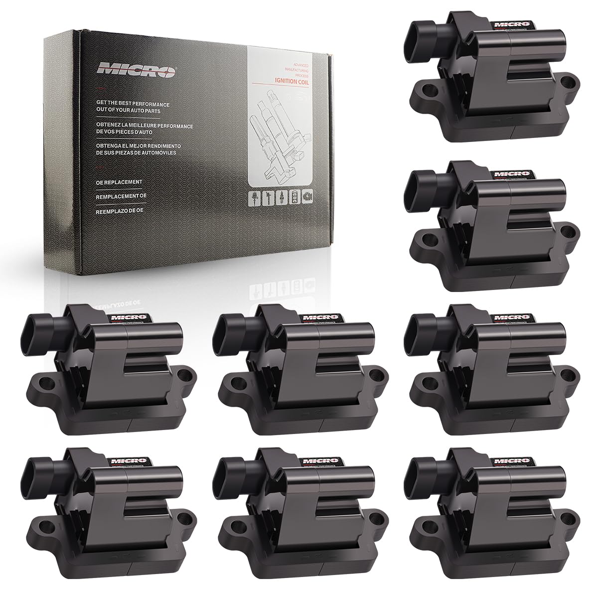 8-Piece Square Ignition Coil Pack Set - Compatible with Cadillac, Chevy, GMC (Escalade, Avalanche, Silverado, Suburban, Tahoe, Savanna, Sierra, Yukon) - Fits 4.8L 5.3L 6.0L 8.1L Engines - Direct Replacement for C1208 UF271 - Perfect for Engine Performance & Tune-Up