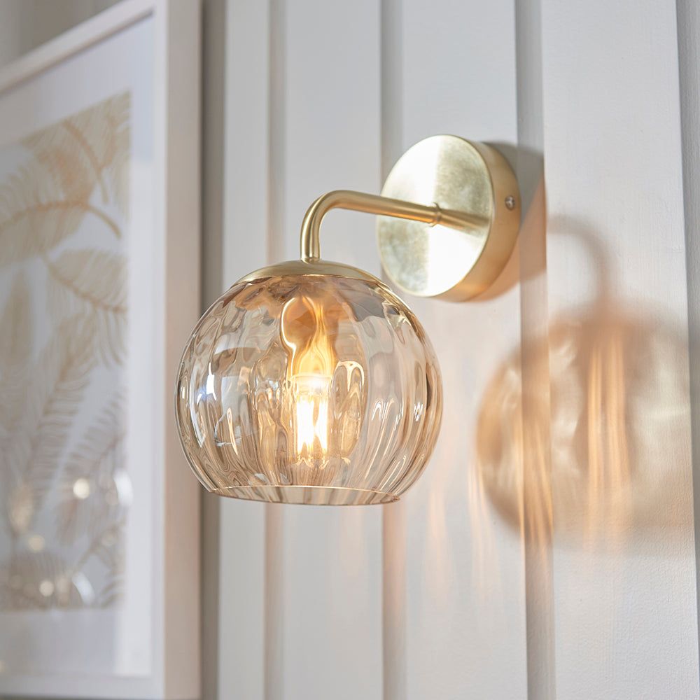 Amber 1Lt Wall Light with Champagne Brass Finish - Elegant Lighting for Bedroom, Living Room, and Hallway Decor