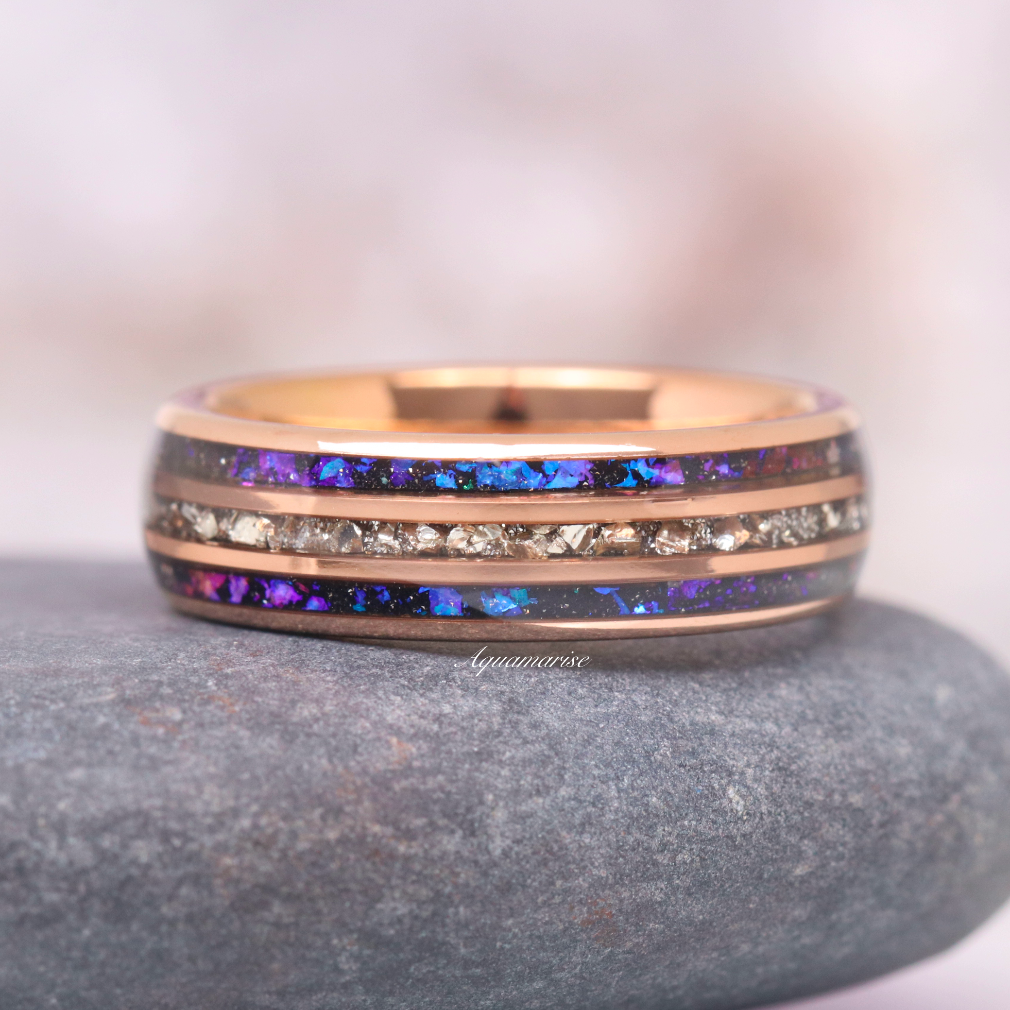 Orion Nebula & Crushed Diamond Wedding Band - 6MM Rose Gold Tungsten Ring for Men & Women - Perfect for Anniversaries, Engagements, and Special Occasions