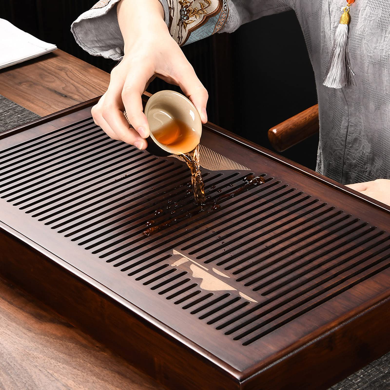 Premium Bamboo Tea Tray - Chinese Kung Fu Water Storage Tea Serving Tray with Detachable Structure (30cm/38cm/48cm) | Elegant Home & Office Decor for Tea Ceremony, Zen Meditation & Gift Giving