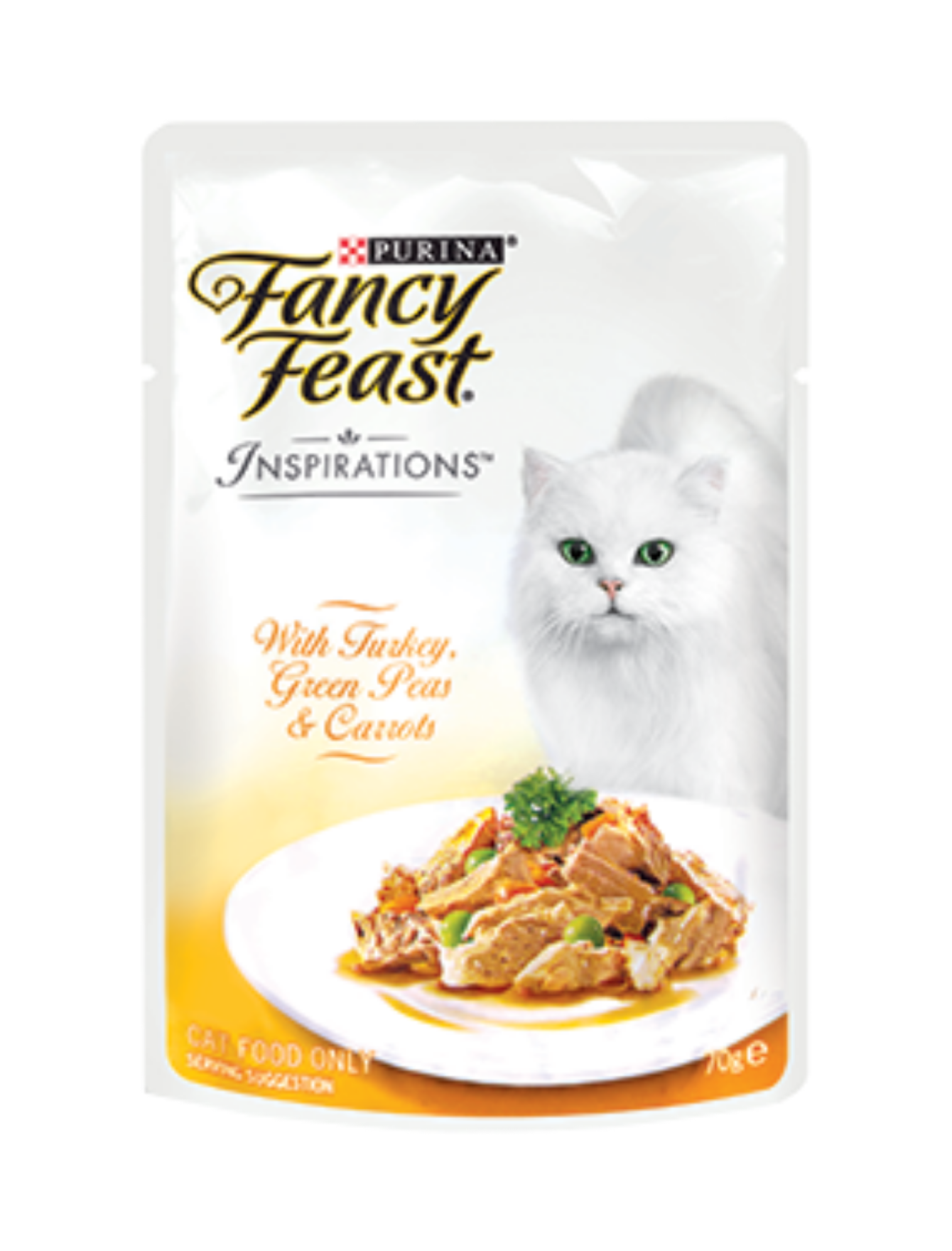 Fancy Feast Inspirations Turkey, Green Peas & Carrots Wet Cat Food Pouches - 70g (Pack of 24) | Grain-Free, Natural Ingredients for Adult Cats | Perfect for Mealtime, Travel & Treats