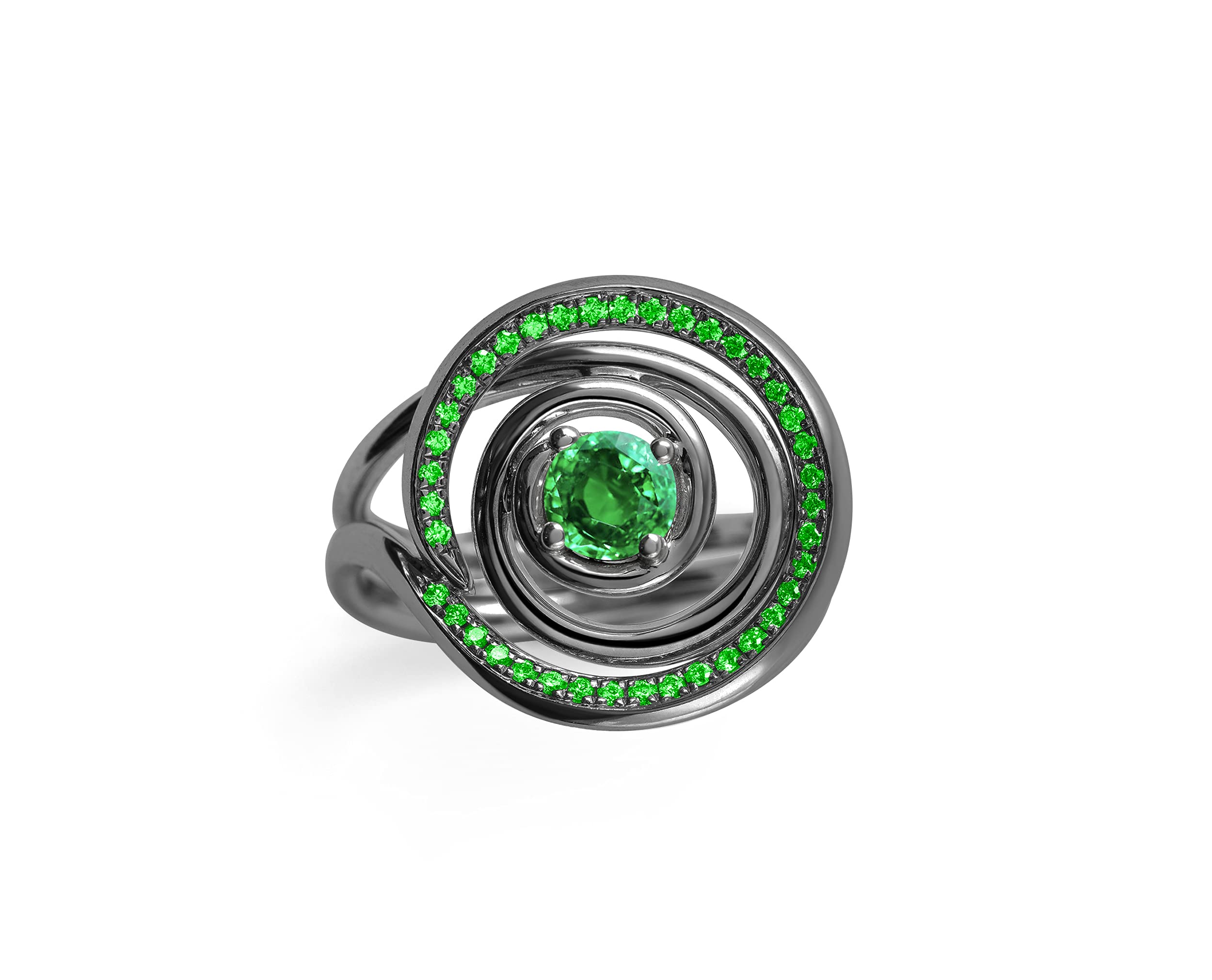 Tsavorite Black Bridal Ring Set for Women – Green Garnet Wedding & Engagement Ring – Unique Alternative Circle Ring – Perfect for Brides, Anniversaries & Special Occasions