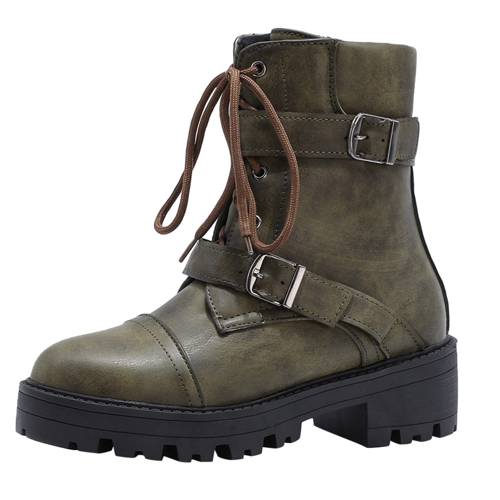 Women's Fashion Ankle Boots with Heel - Leather Buckle & Lace Up Winter Boots for Women - Soft Cowboy & Sequin Booties for Casual Wear, Office, and Night Out