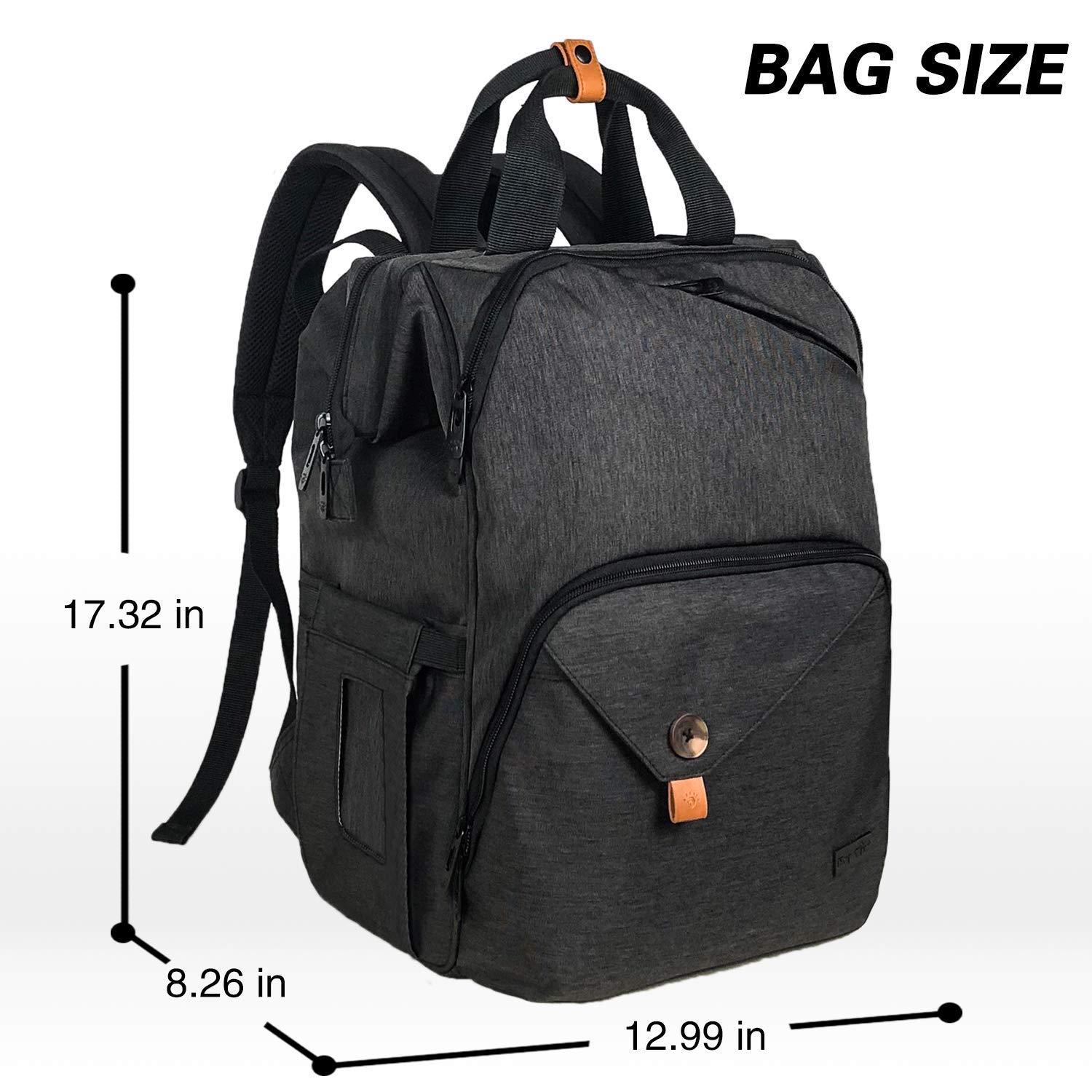 Hap Tim Large Waterproof Diaper Backpack for Travel & Maternity - Spacious Baby Nappy Bag with Stroller Straps & Double Compartments, Black (US7340-DG) | Perfect for Daycare, Family Outings & Airplane Travel with Baby Essentials
