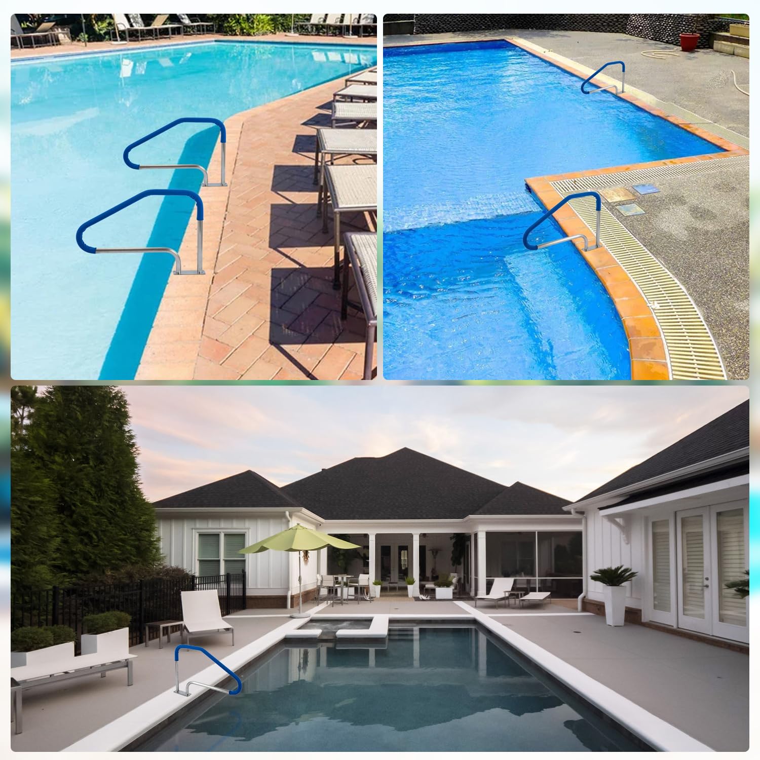 48x32 Inch 4-Bend 304 Stainless Steel Swimming Pool Handrail with Quick Mount Base Plate - 2