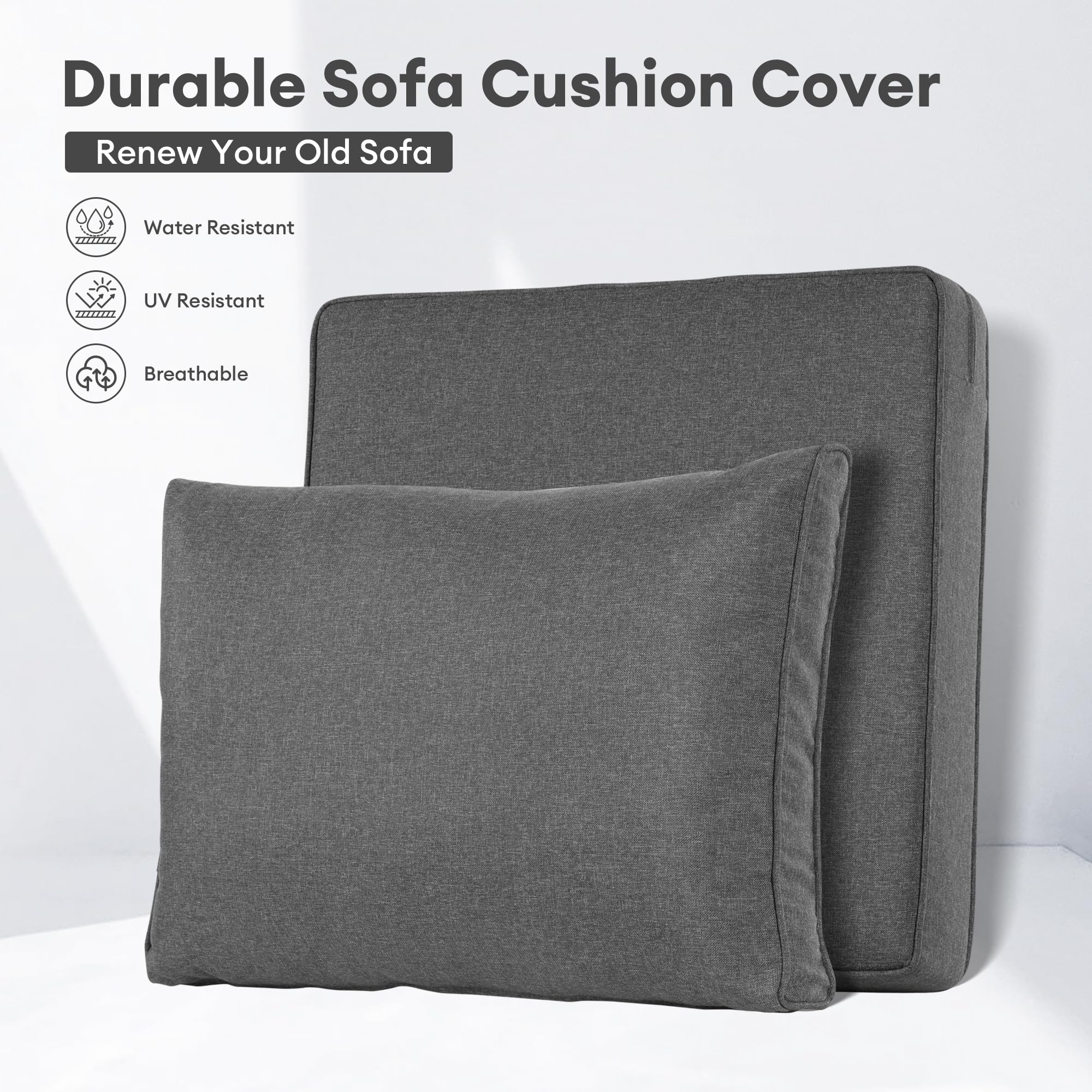 Waterproof Outdoor Patio Cushion Covers - 4 Pack Black Zippered Covers for Sofa, Chair, Loveseat & Garden Furniture | All-Weather Protection for Deck, Poolside & Backyard Seating