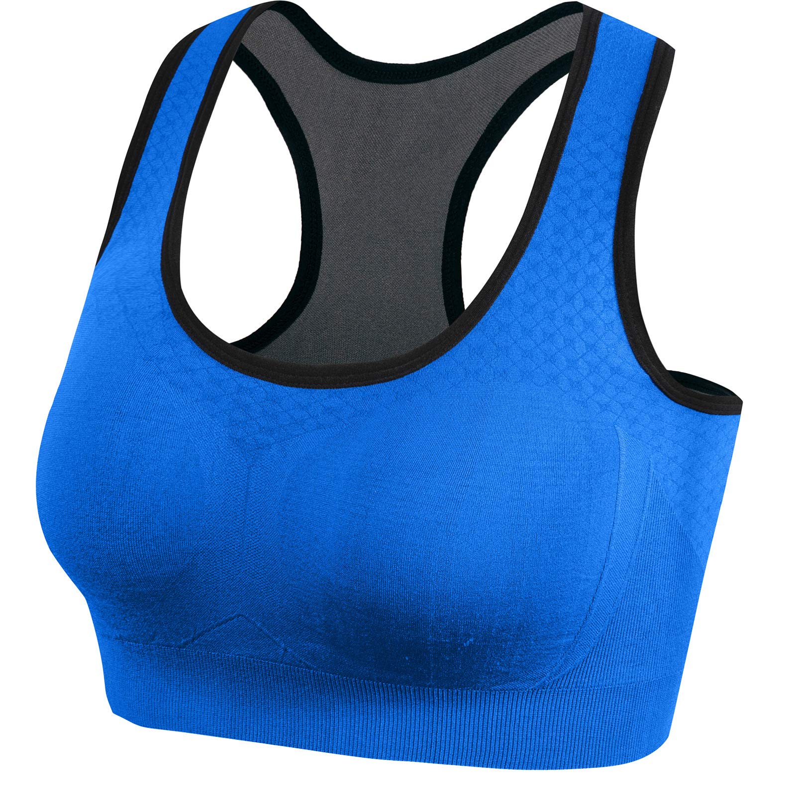 Lykoxa Women's Seamless Wirefree Racerback Sports Bra - Medium Support, Comfortable Padded Workout Top for Running, Yoga & Gym