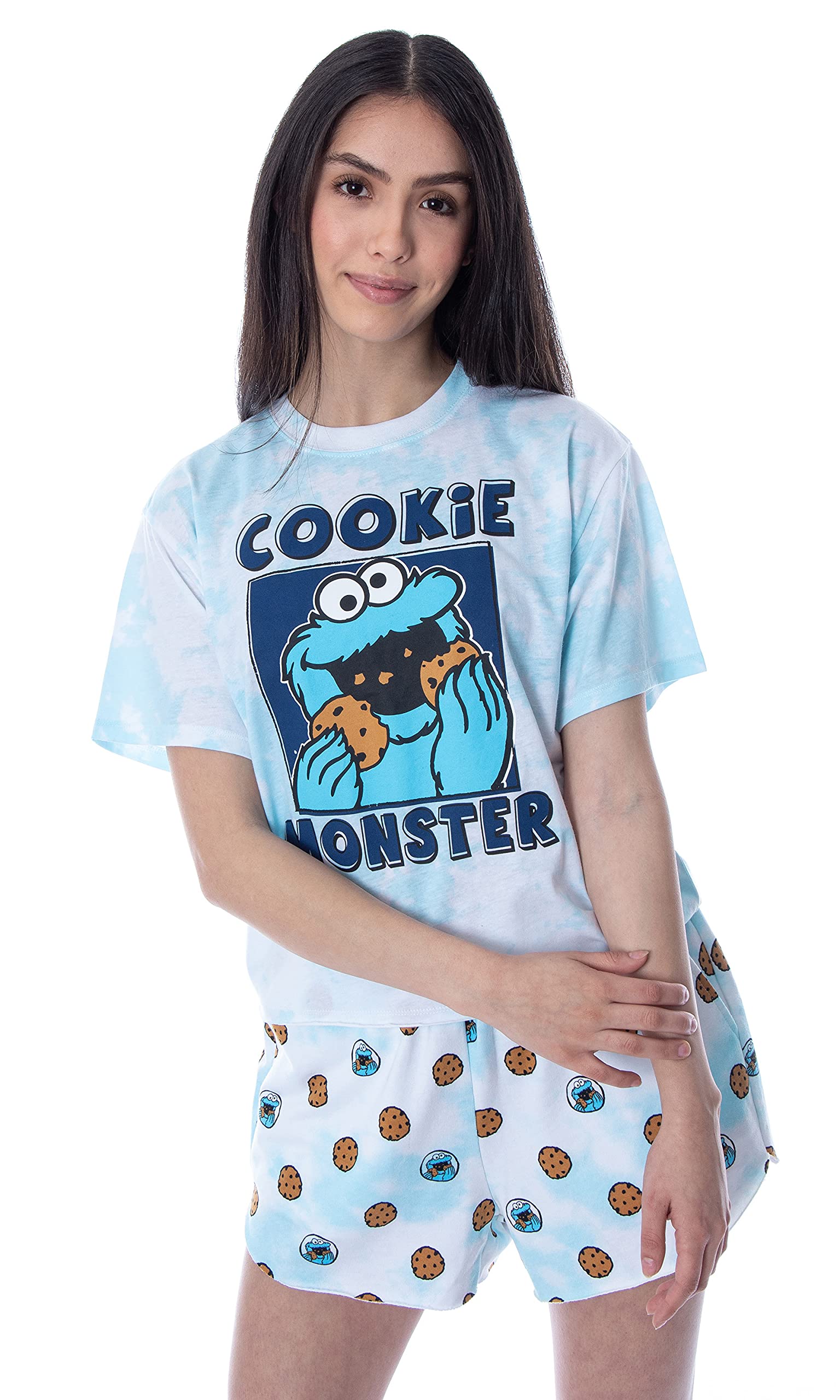 Sesame Street Women's Cookie Monster Tie Dye Short Sleeve Pajama Set - Soft Sleepwear for Women, Cute Lounge Outfit for Home, Gifts for Fans