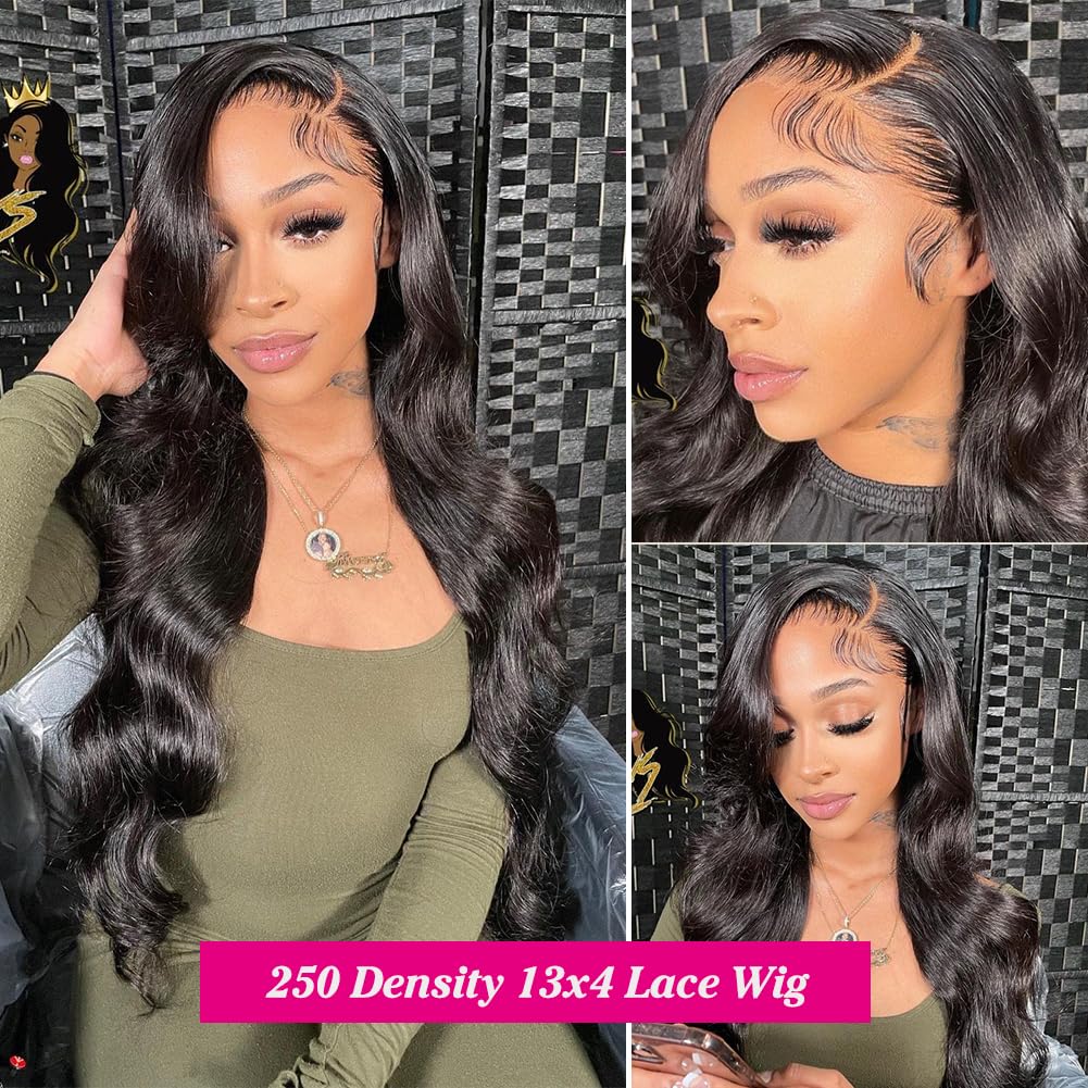 ANNELBEL 250 Density Body Wave HD Lace Front Wig - 100% Human Hair Pre-Plucked 13x4 Transparent Lace Frontal Wig for Women | 12A Glueless Wig with Baby Hair | 22 Inch Natural Black | Perfect for Daily Wear, Parties & Special Occasions