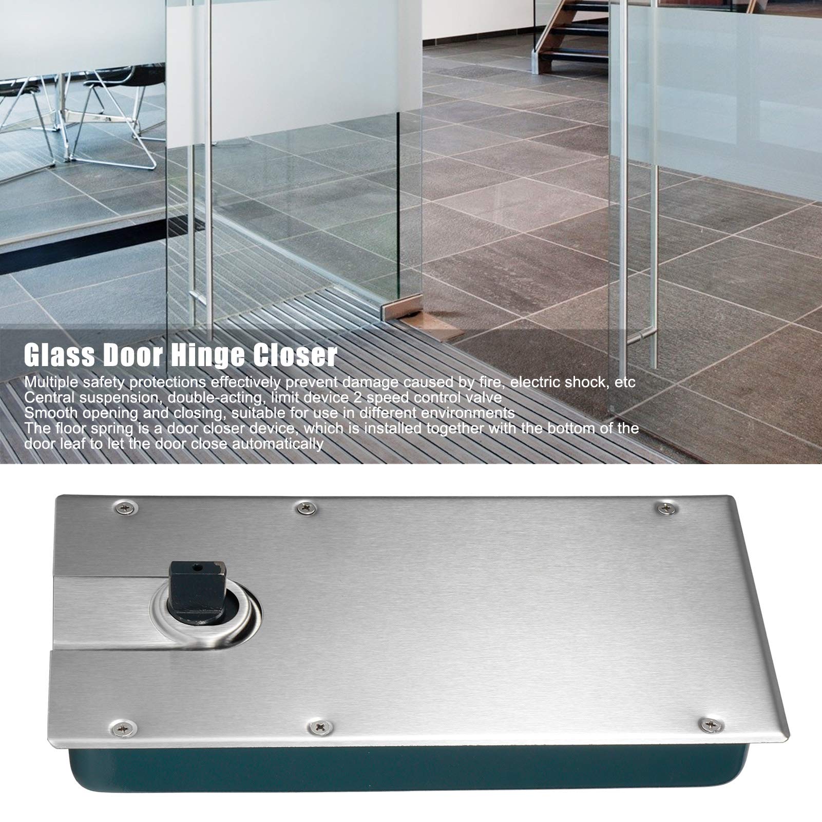 Fireproof Glass Door Hinge with Hydraulic Buffer - Universal Steel Floor Spring Closer for Home & Commercial Glass Doors - Perfect for Offices, Hotels, and Residential Entrances