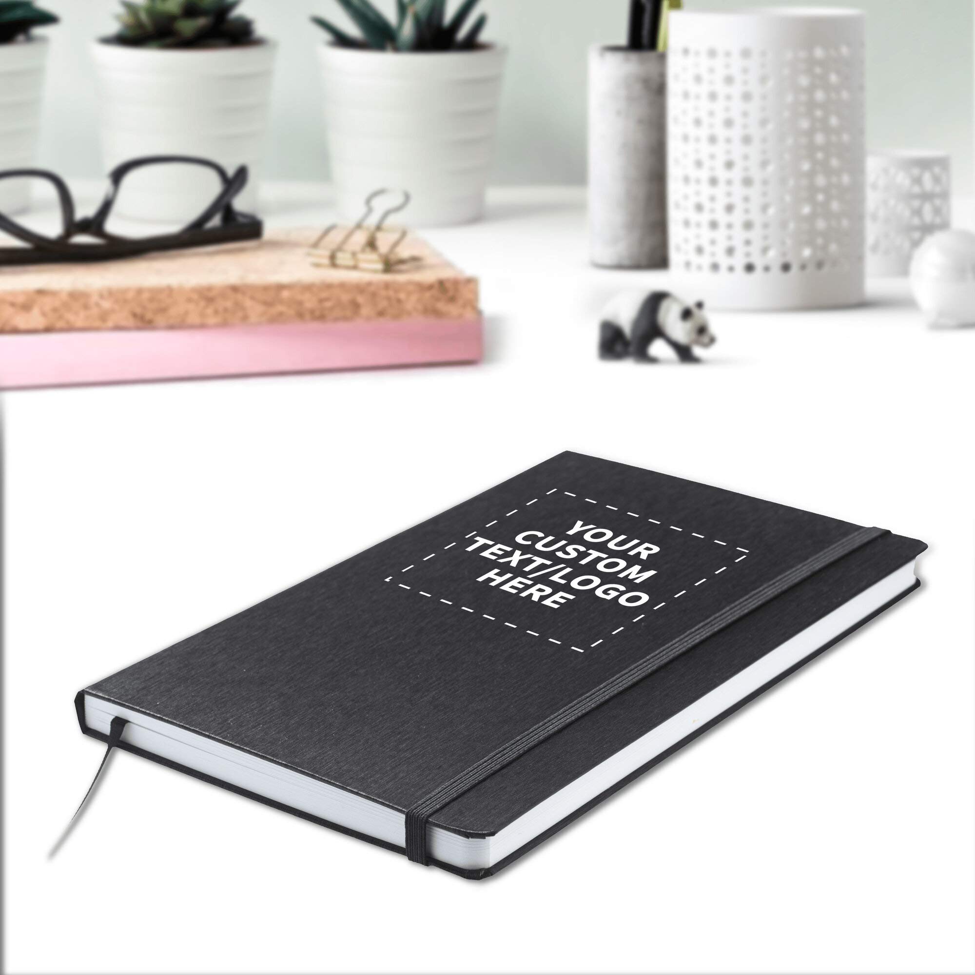 Custom Hardcover Notebook Journals with Elastic Band - Set of 24 Personalized Bulk Pack for School, Office & Home Use - Premium Black Writing Notebooks - Ideal for Note Taking, Journaling, Gift Giving & Business Meetings