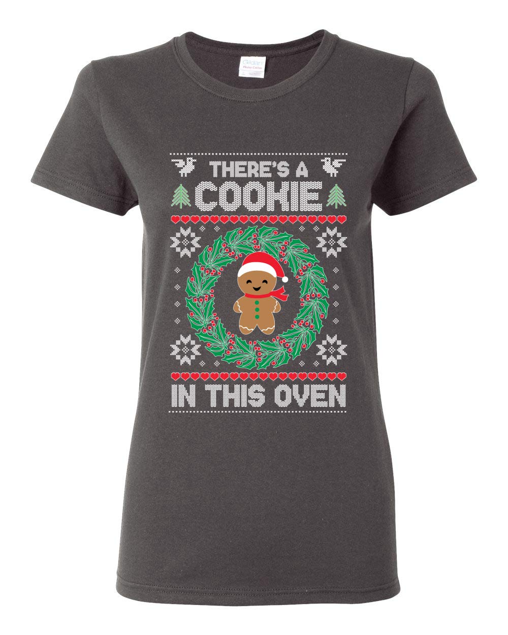 Funny Pregnancy Announcement Ugly Christmas Sweater T-Shirt for Women | Cookie in Oven Design | Perfect for Holiday Parties & Gender Reveals